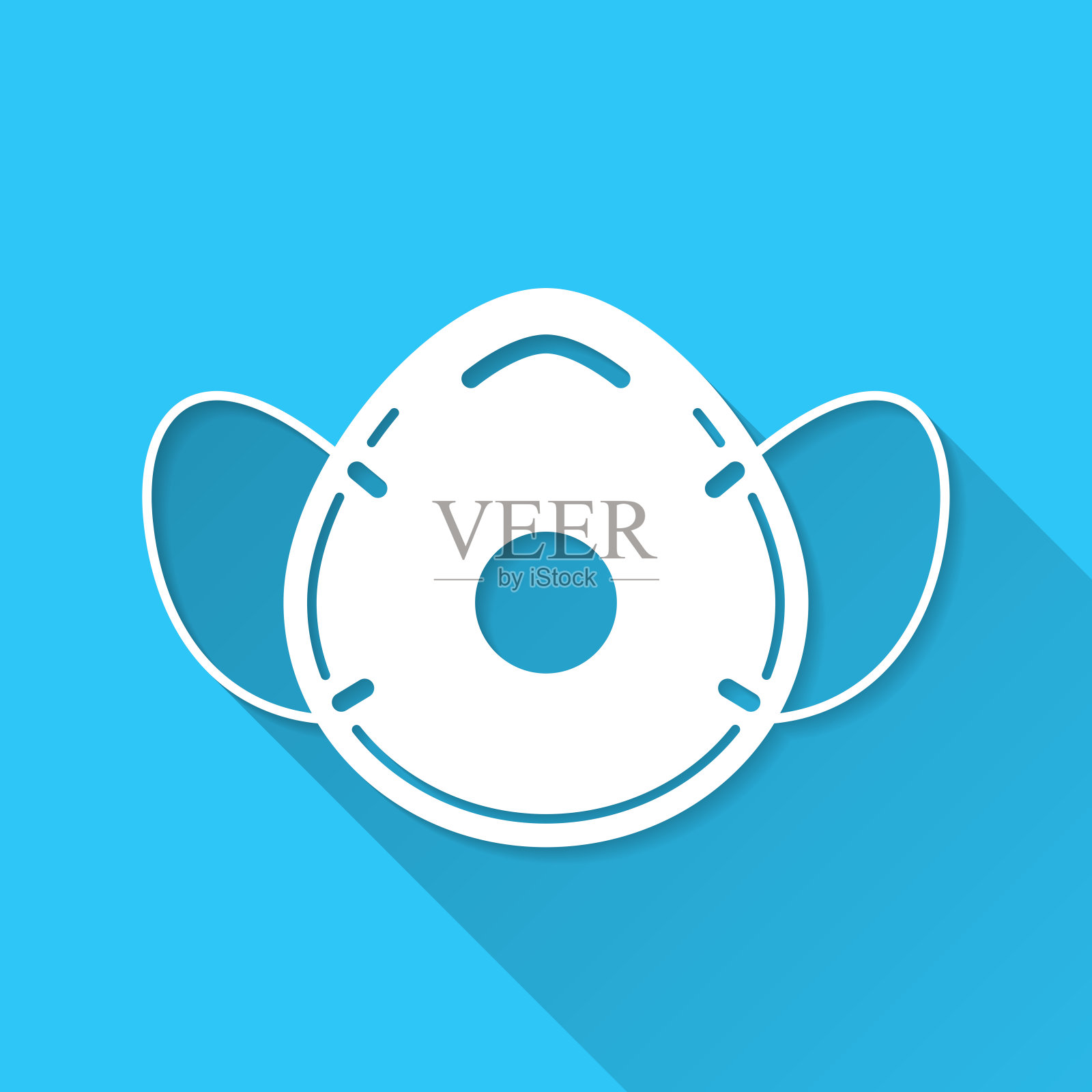 医用口罩- ffp2, ffp3。图标在蓝色背景-平面设计与长阴影插画图片素材