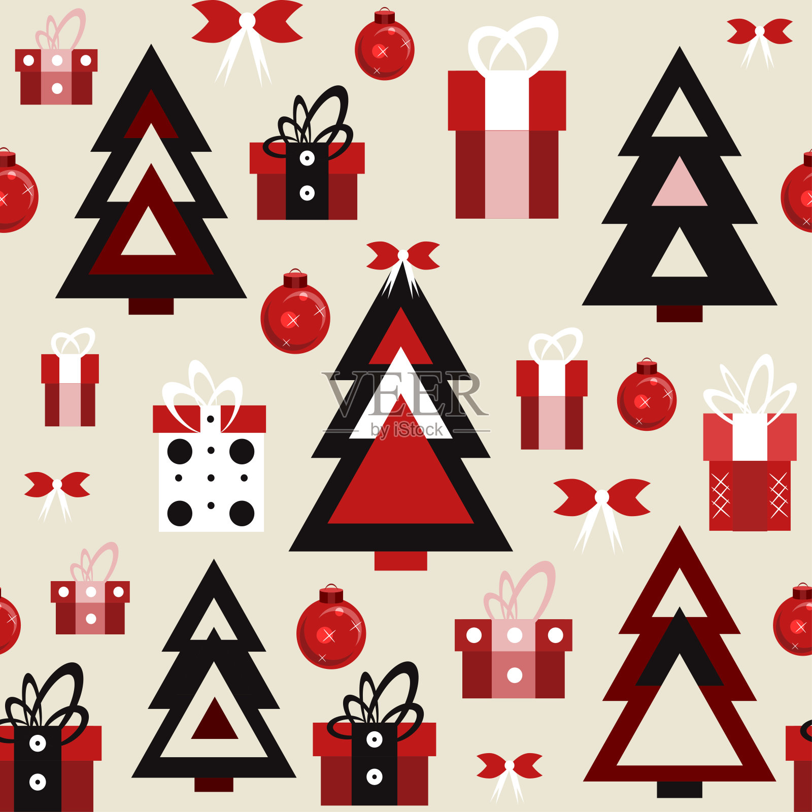 无缝图案与圣诞树和礼物的圣诞主题。插画图片素材