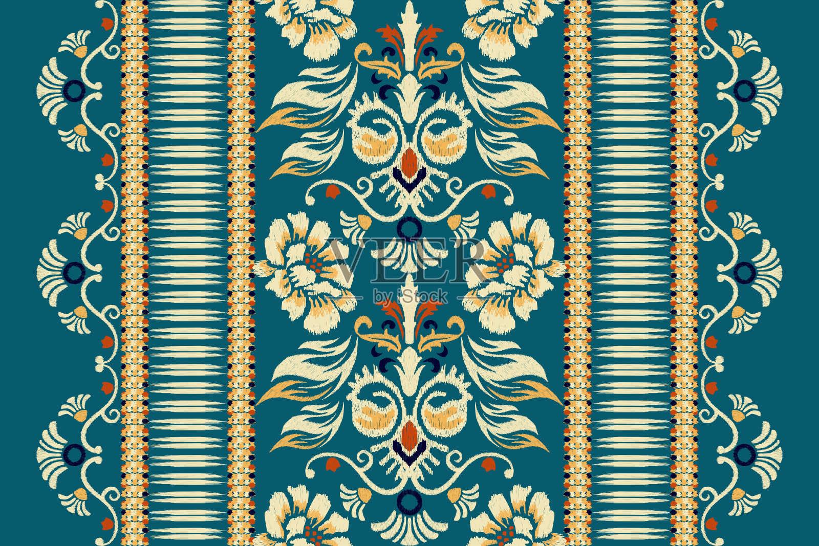 锦缎Ikat花卉佩斯利图案矢量插画图片素材