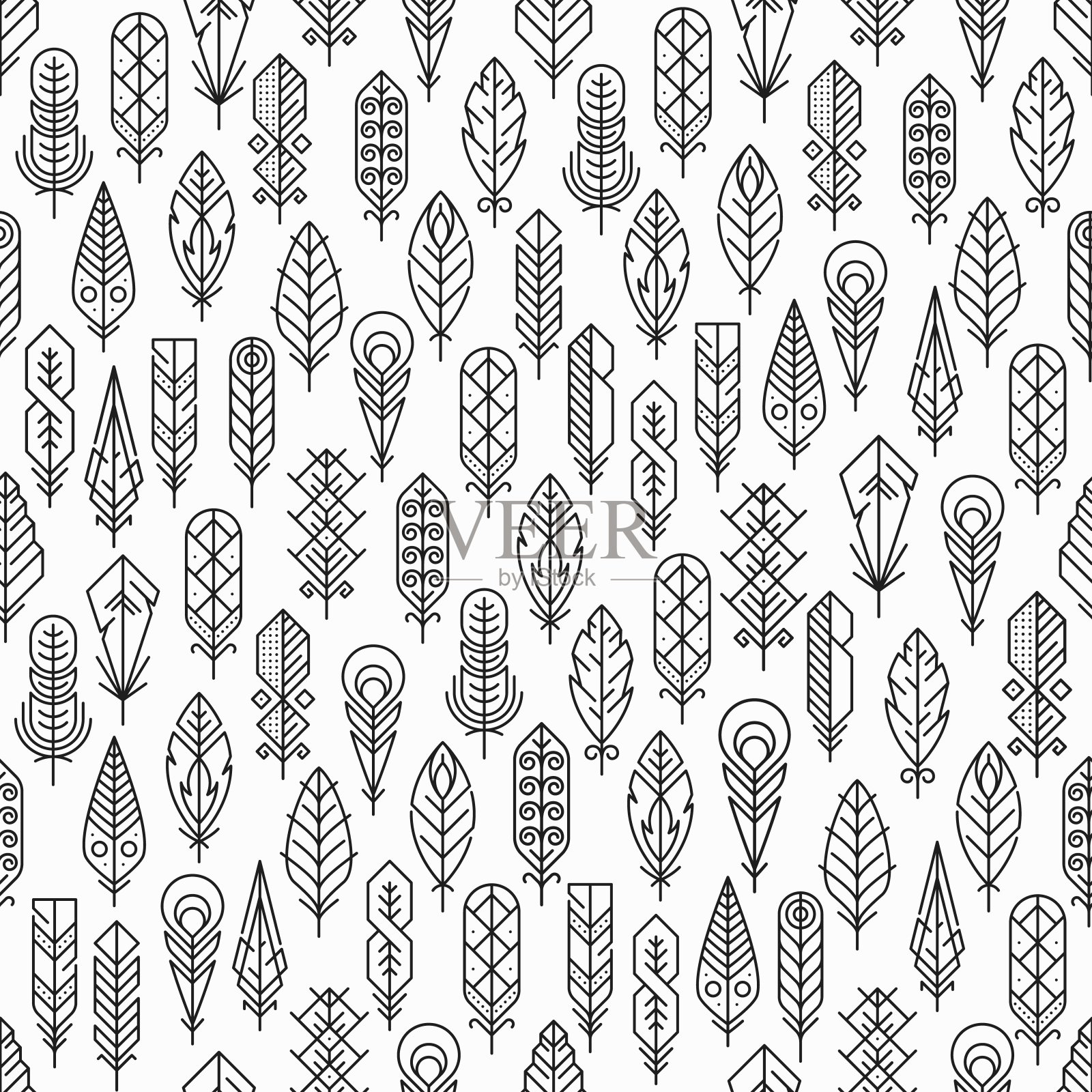 羽毛线图标无缝图案或装饰插画图片素材