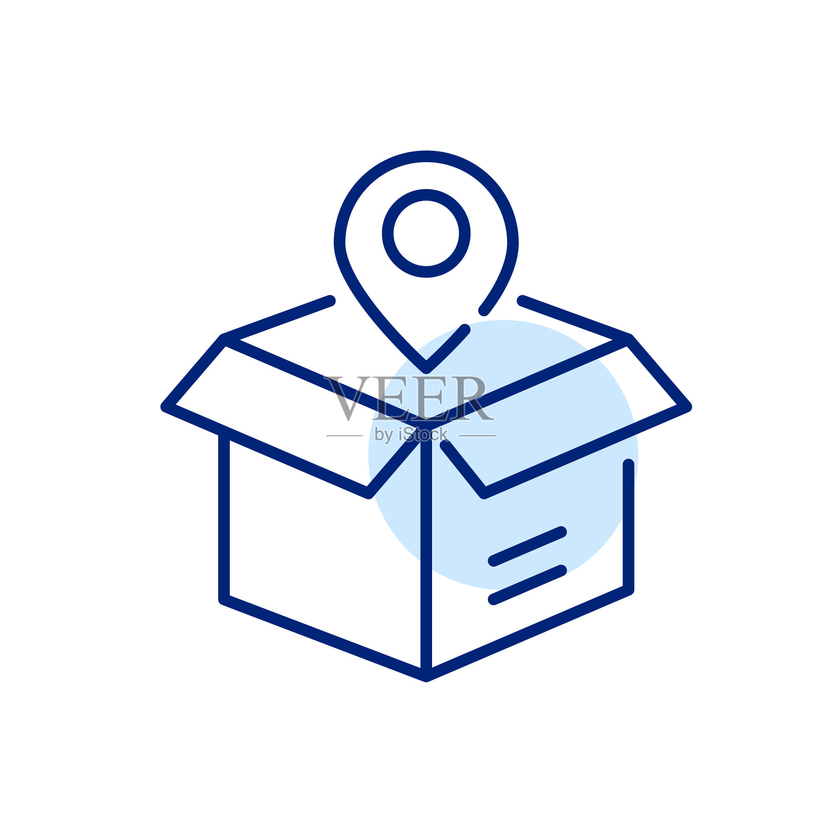 交货地点。打开盒子和地图指针。像素完美的图标插画图片素材