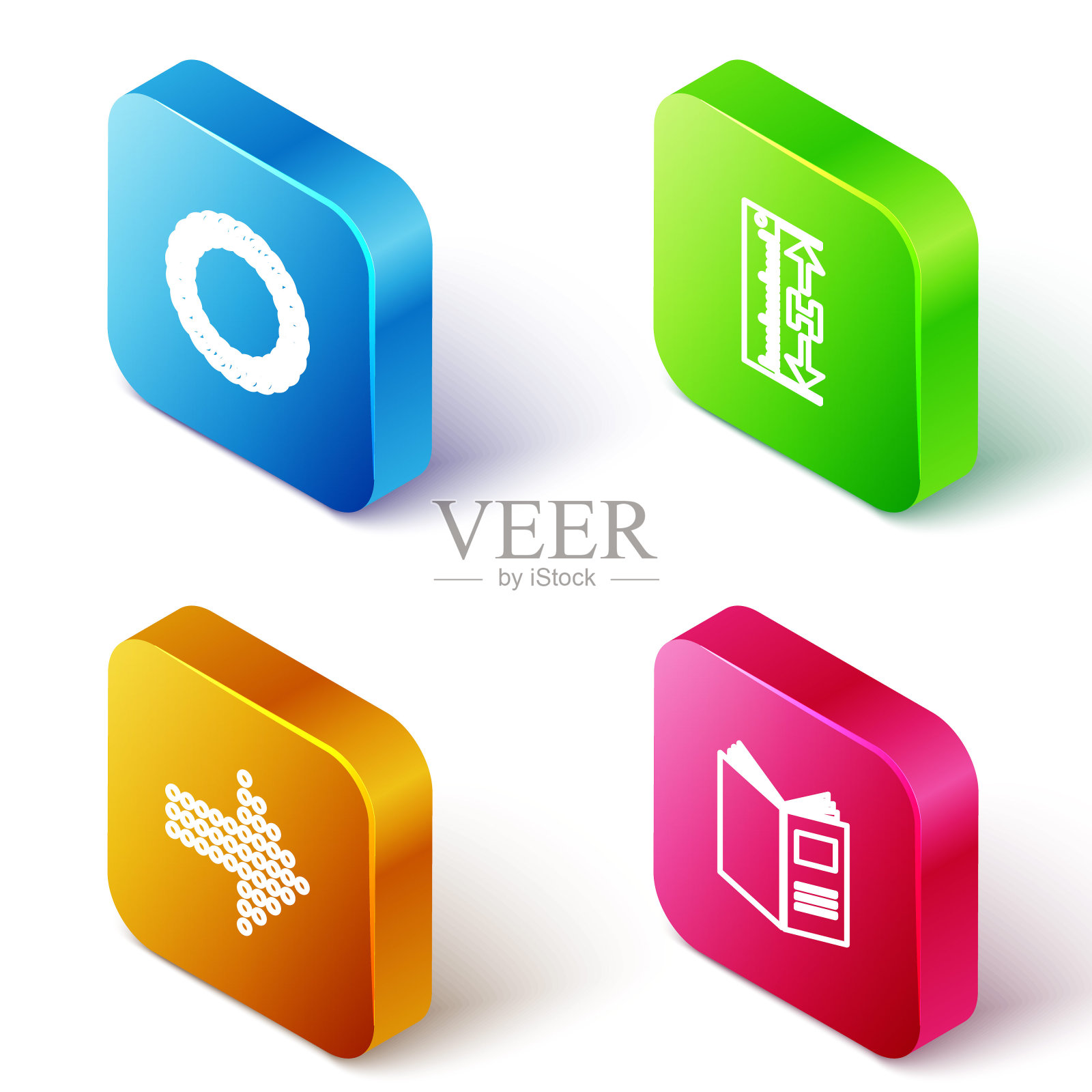 设置等距线月桂花环，测量高度和长度，点箭头和打开书的图标。向量图标素材