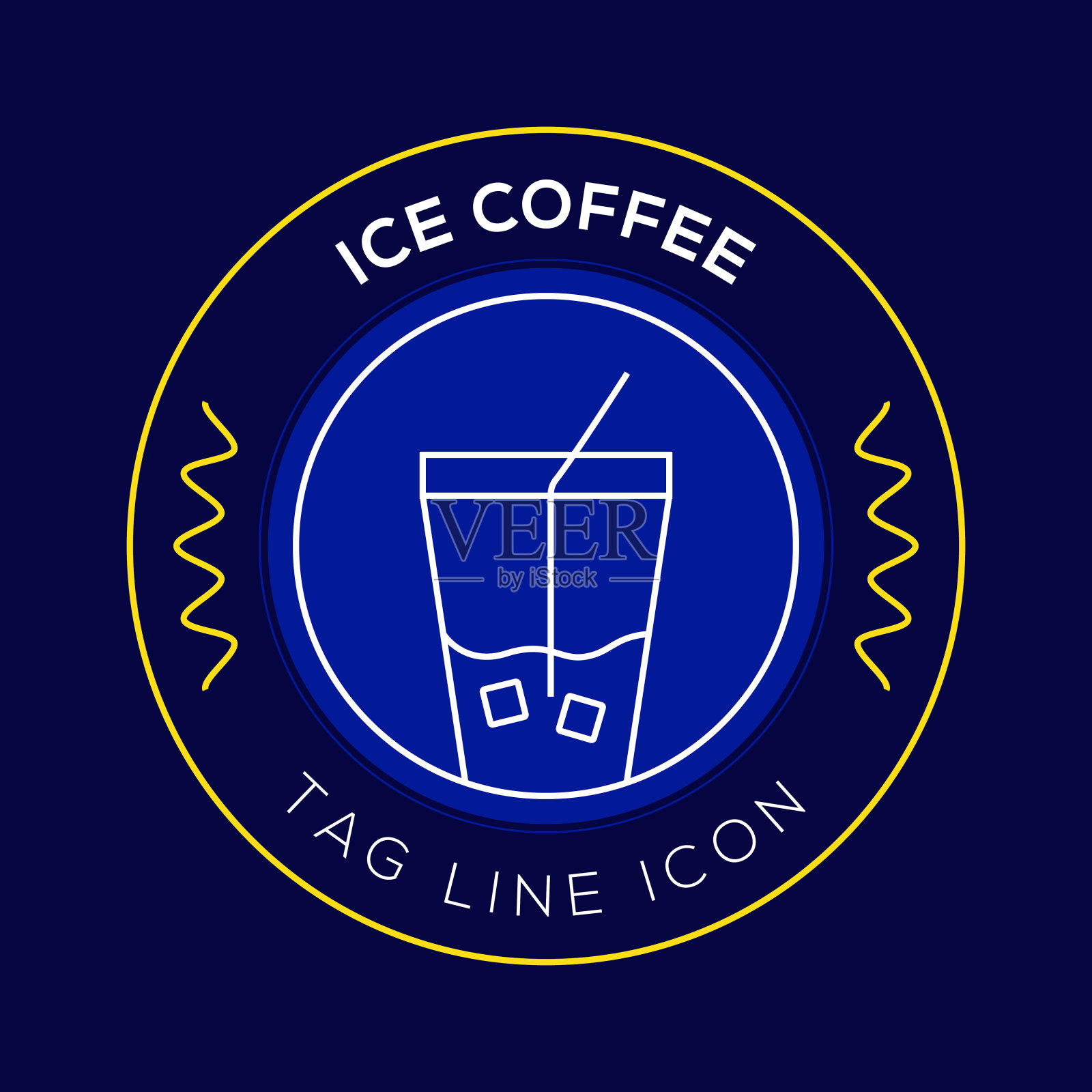 冰咖啡圈徽章，现代标志矢量图标设计线条风格插画图片素材