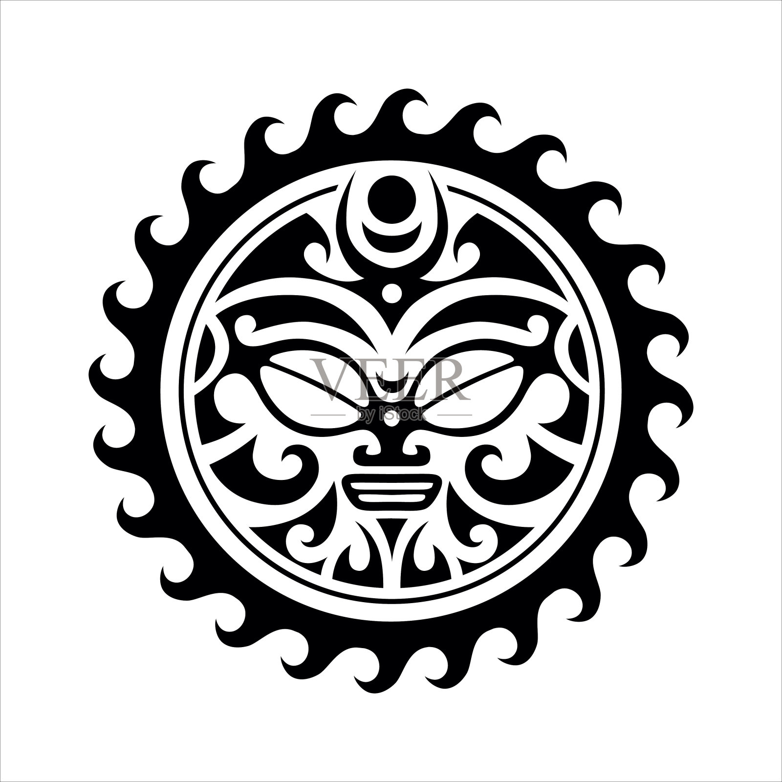 传统毛利人圆形纹身图案。可编辑的矢量插图。民族圈装饰。非洲面具。插画图片素材