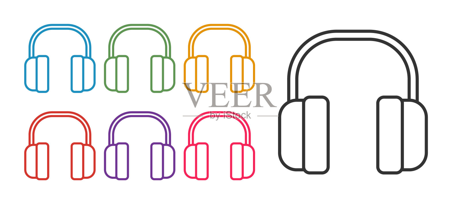 设置线噪音消除耳机图标隔离在白色背景。保护耳朵免受噪音的耳机。设置图标彩色。向量插画图片素材