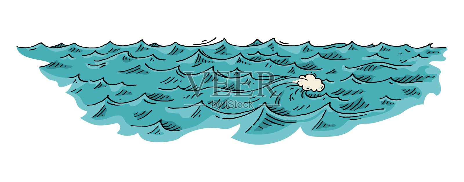 海浪。复古矢量雕刻彩色插图。孤立于白色插画图片素材