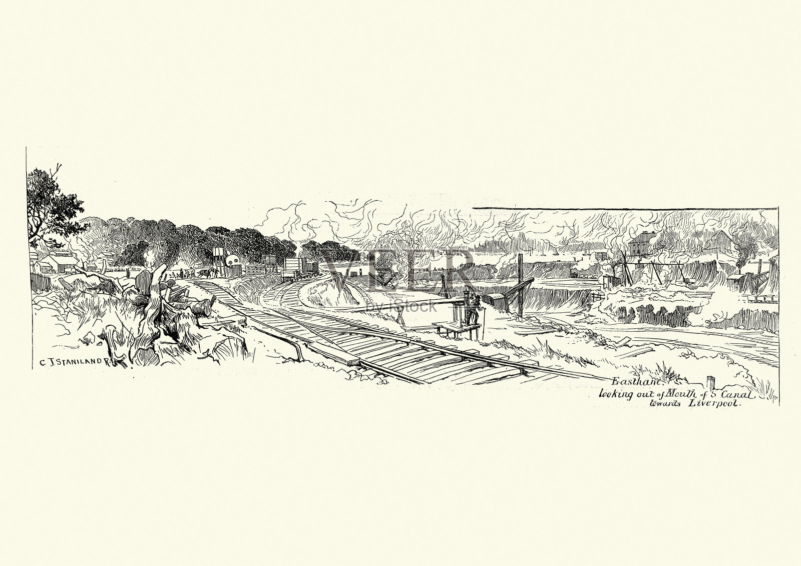 曼彻斯特运河的建造，东萨姆，19世纪插画图片素材