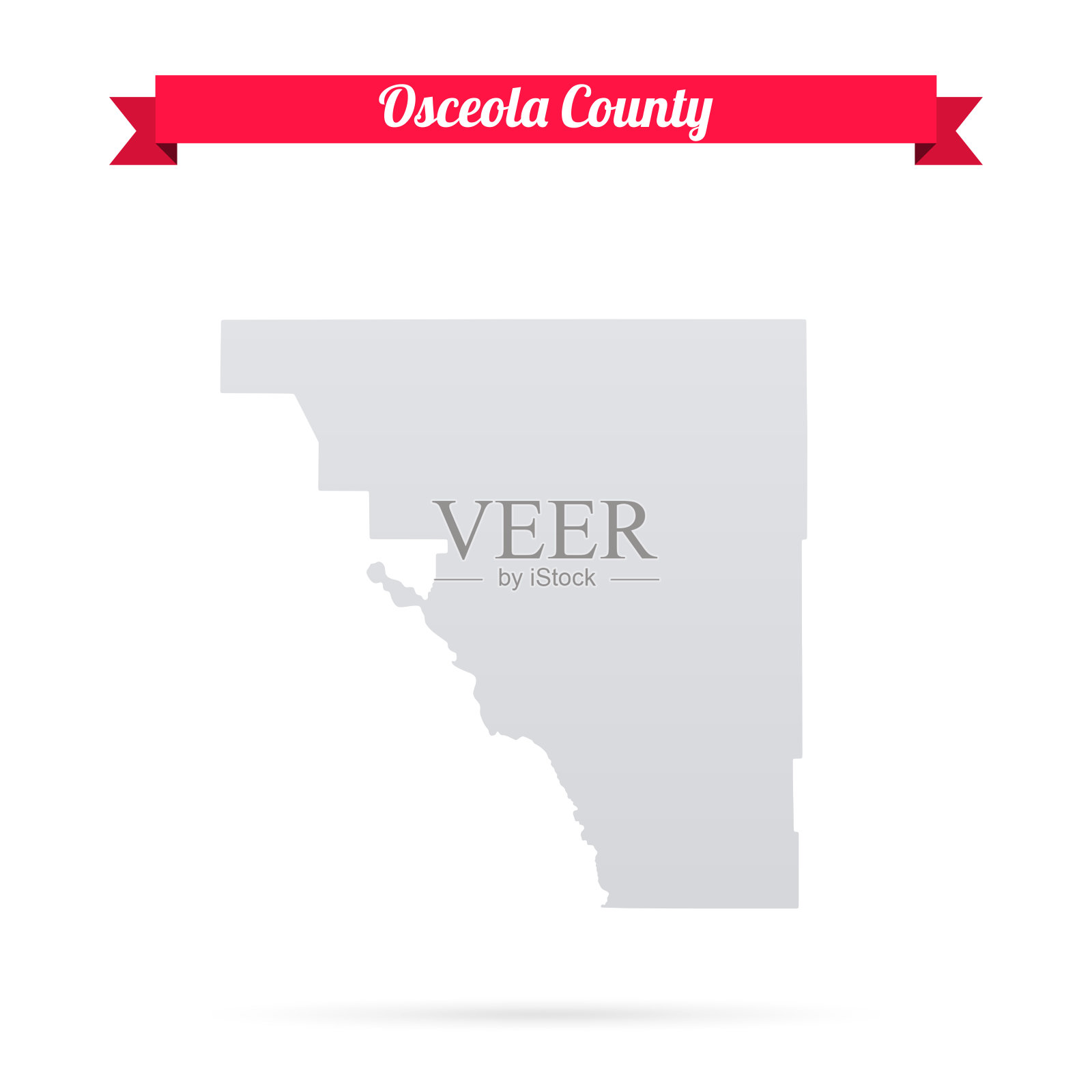 佛罗里达州奥西奥拉县。白底红旗地图插画图片素材