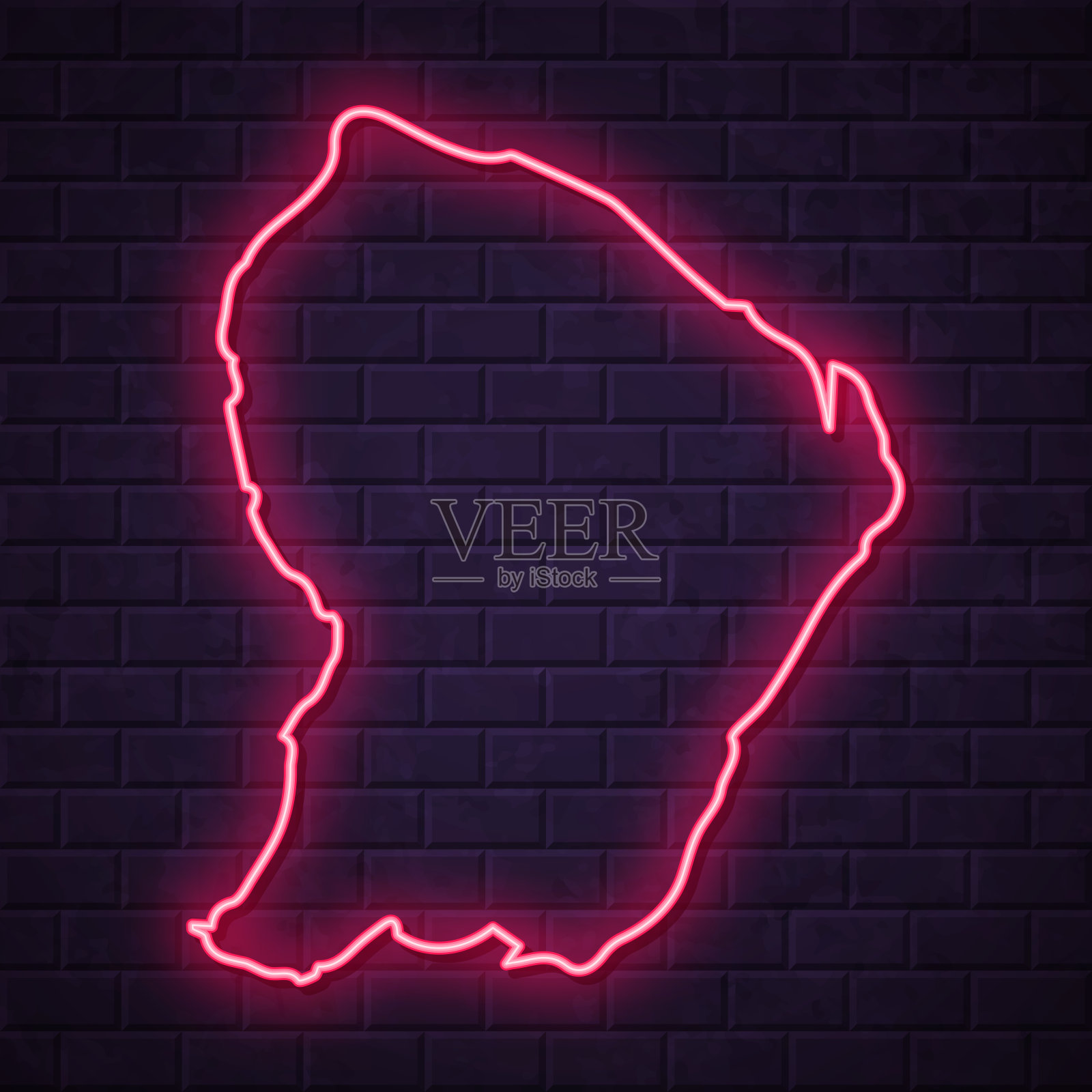 法属圭亚那地图-发光的霓虹灯在砖墙的背景插画图片素材