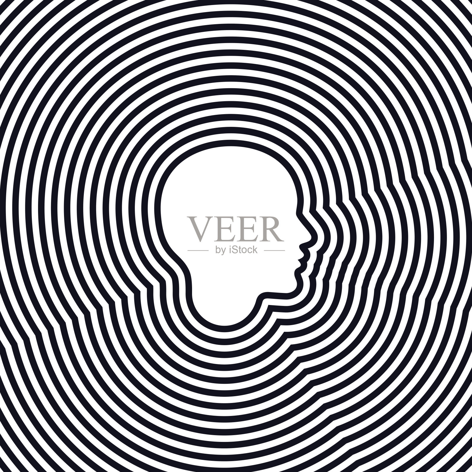 同心抽象女性轮廓。女孩头部的剪影。光学错觉。插画图片素材