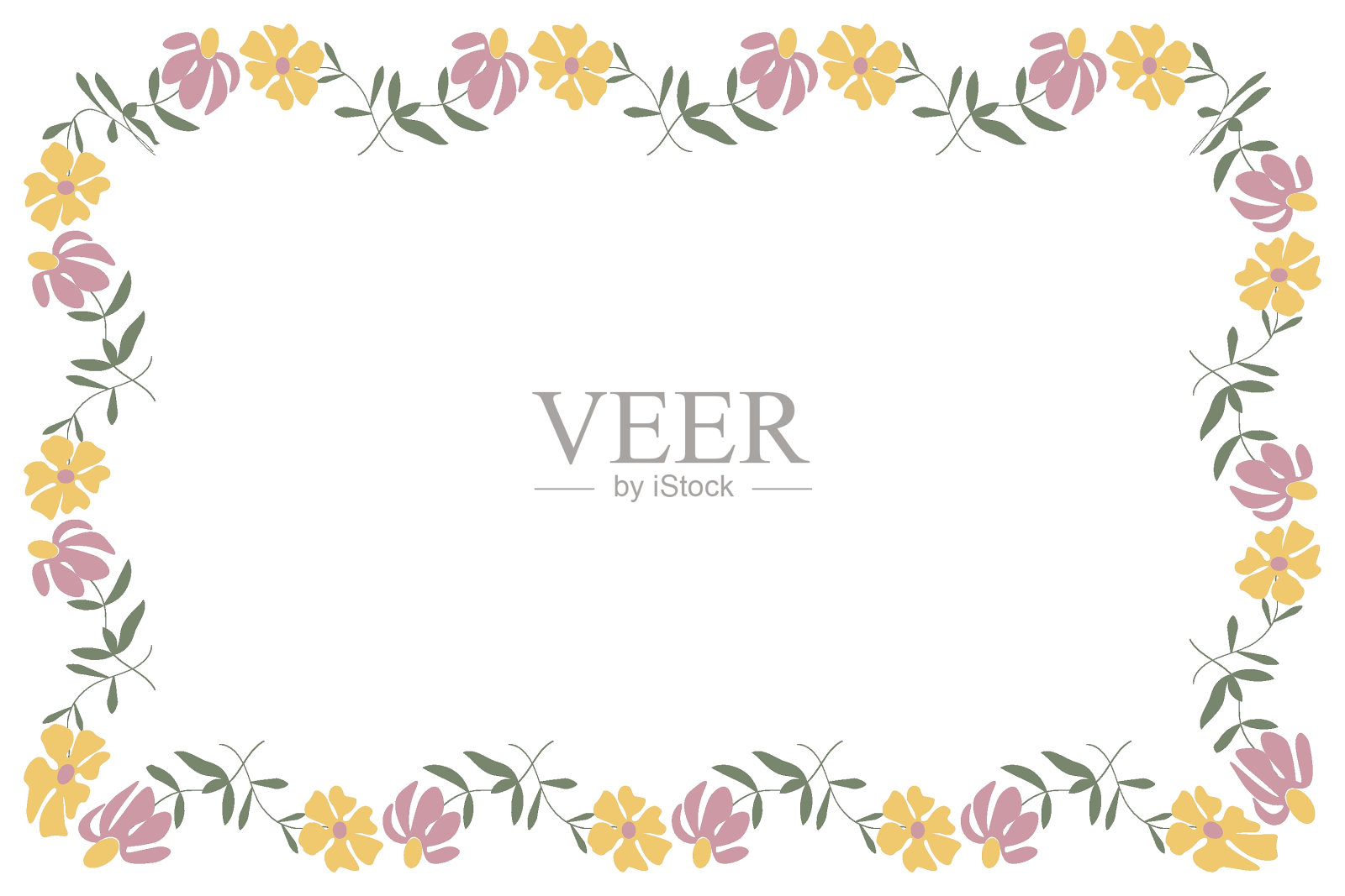 框架的花朵，浪漫装饰粉红色黄色的花朵复制空间矢量插图插画图片素材