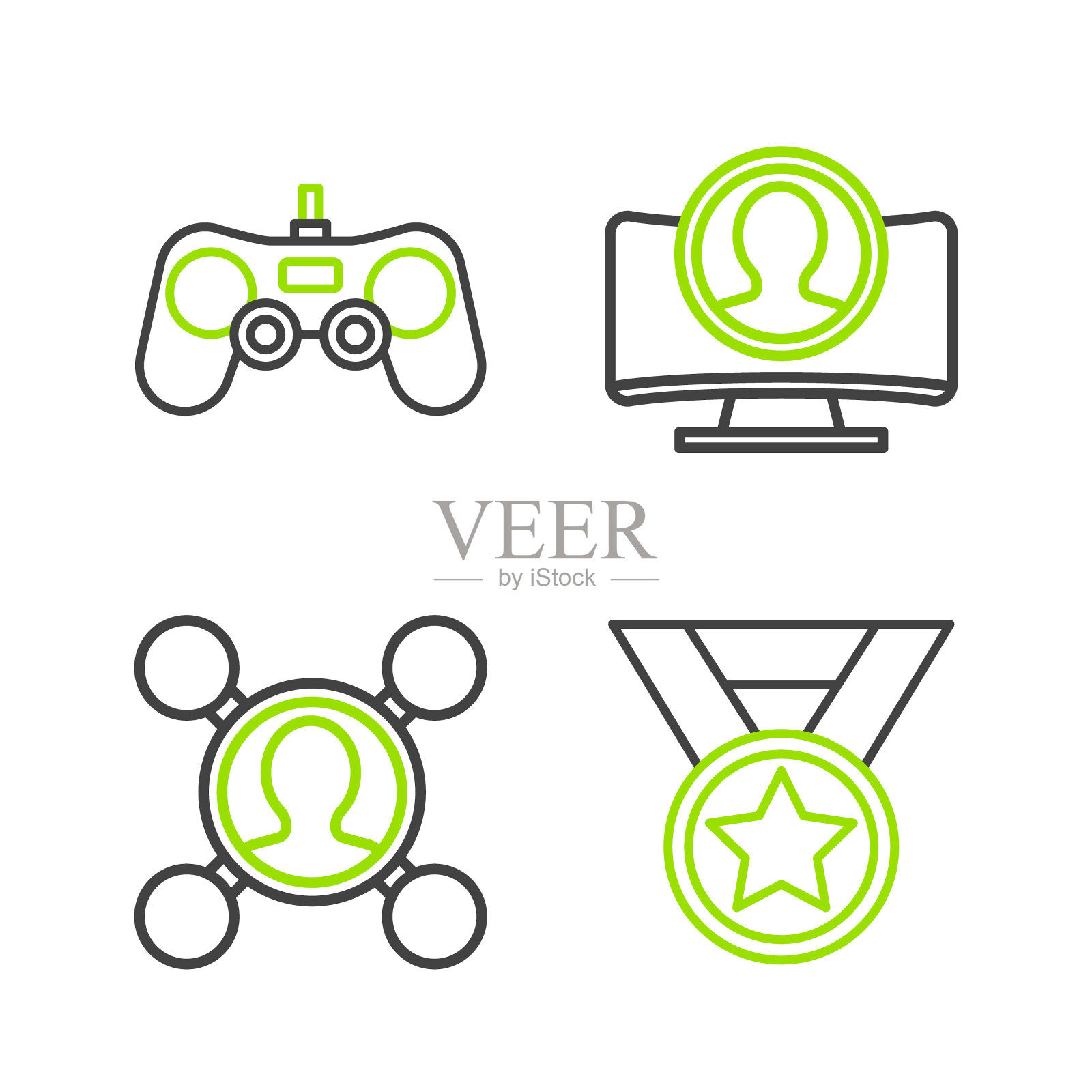 设置线路奖章，分享，创建帐户屏幕和手柄图标。向量图标素材