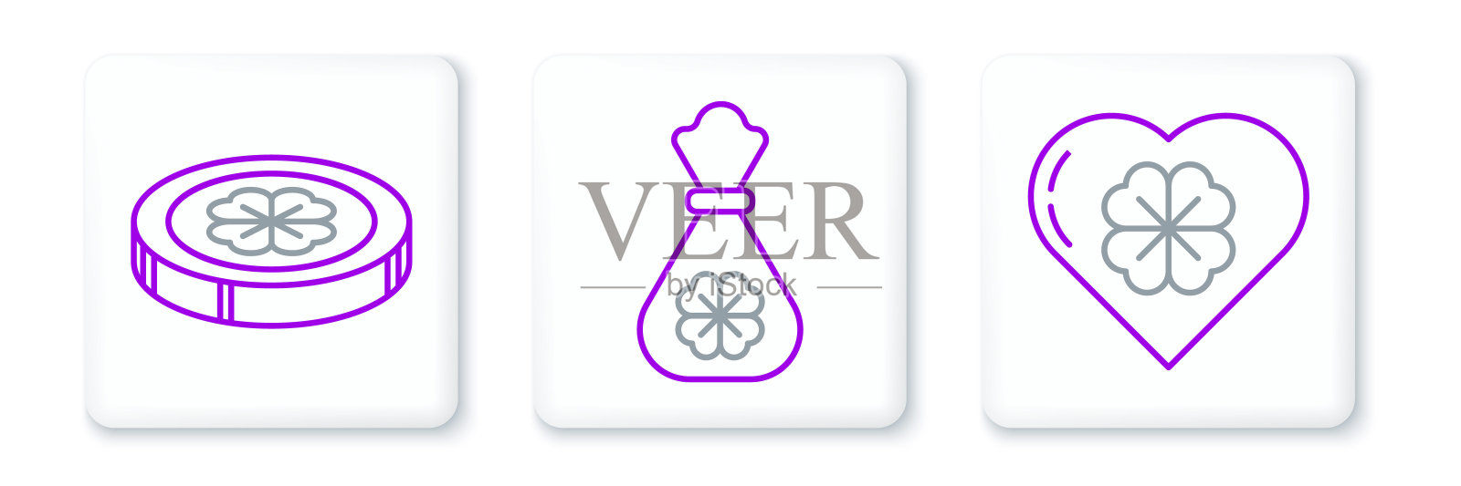 设置线心脏与四叶草，金币和钱袋图标。向量图标素材