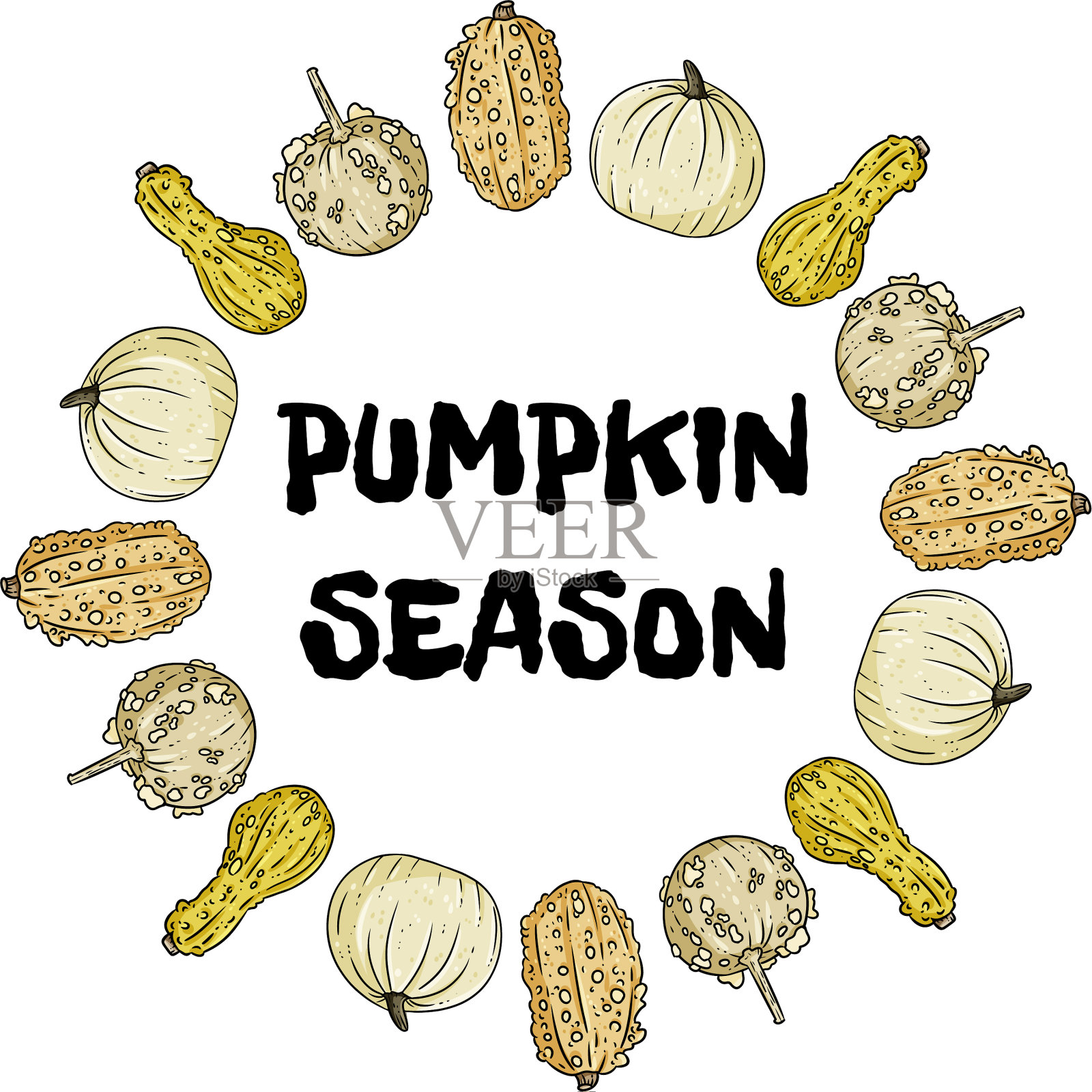 南瓜季节装饰花圈横幅可爱插画图片素材