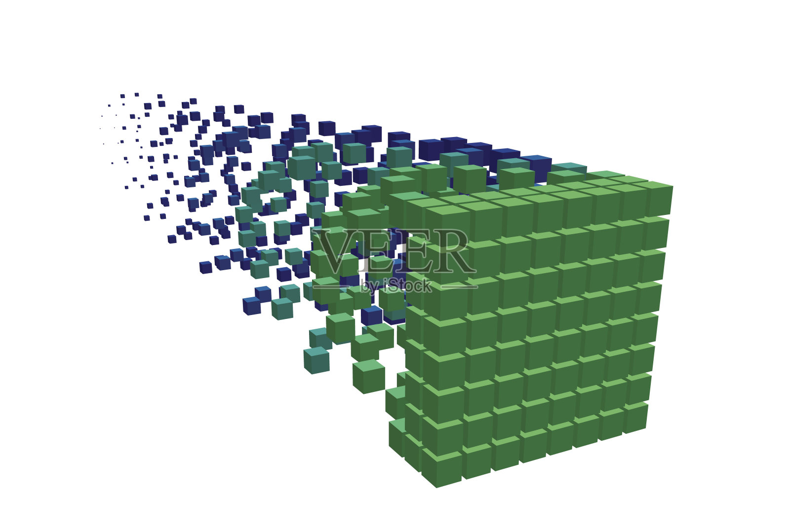 将立方体数据块分解成小立方体。大数据的概念。体素的艺术。3 d矢量插图。插画图片素材