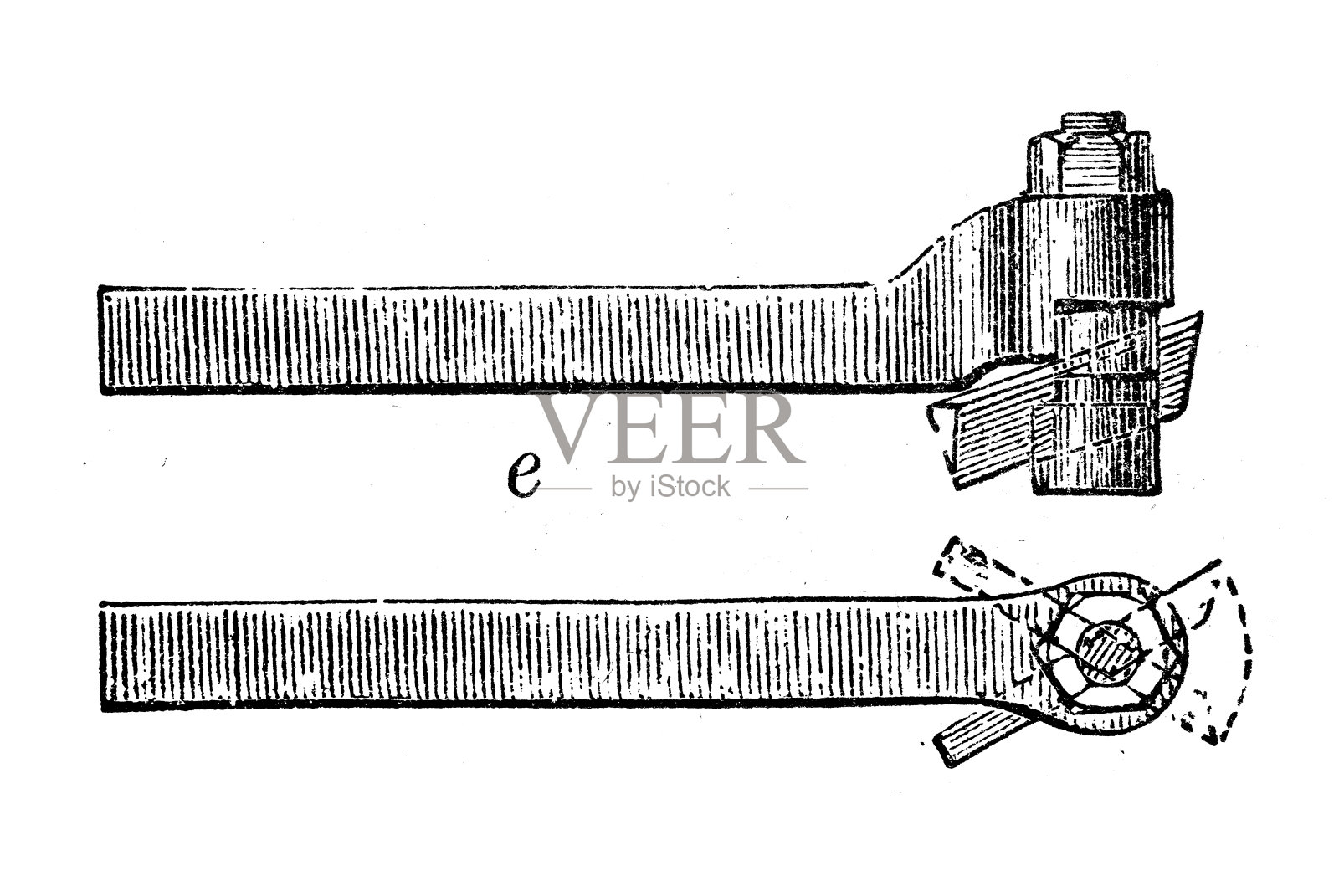 古董插图，应用机械和机器:车床，车削机，金属器皿工具插画图片素材