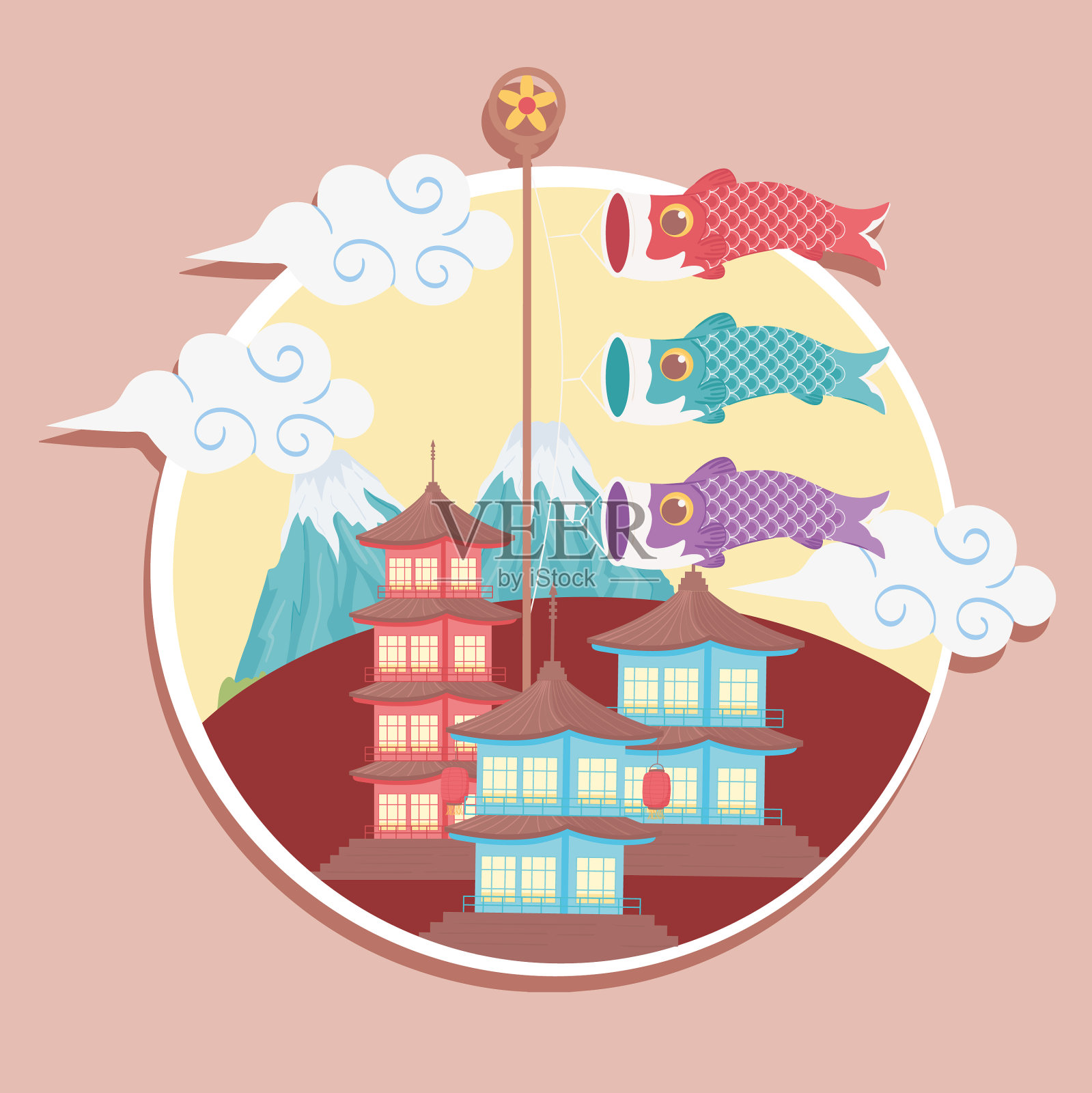 日本锦鲤旗插画图片素材