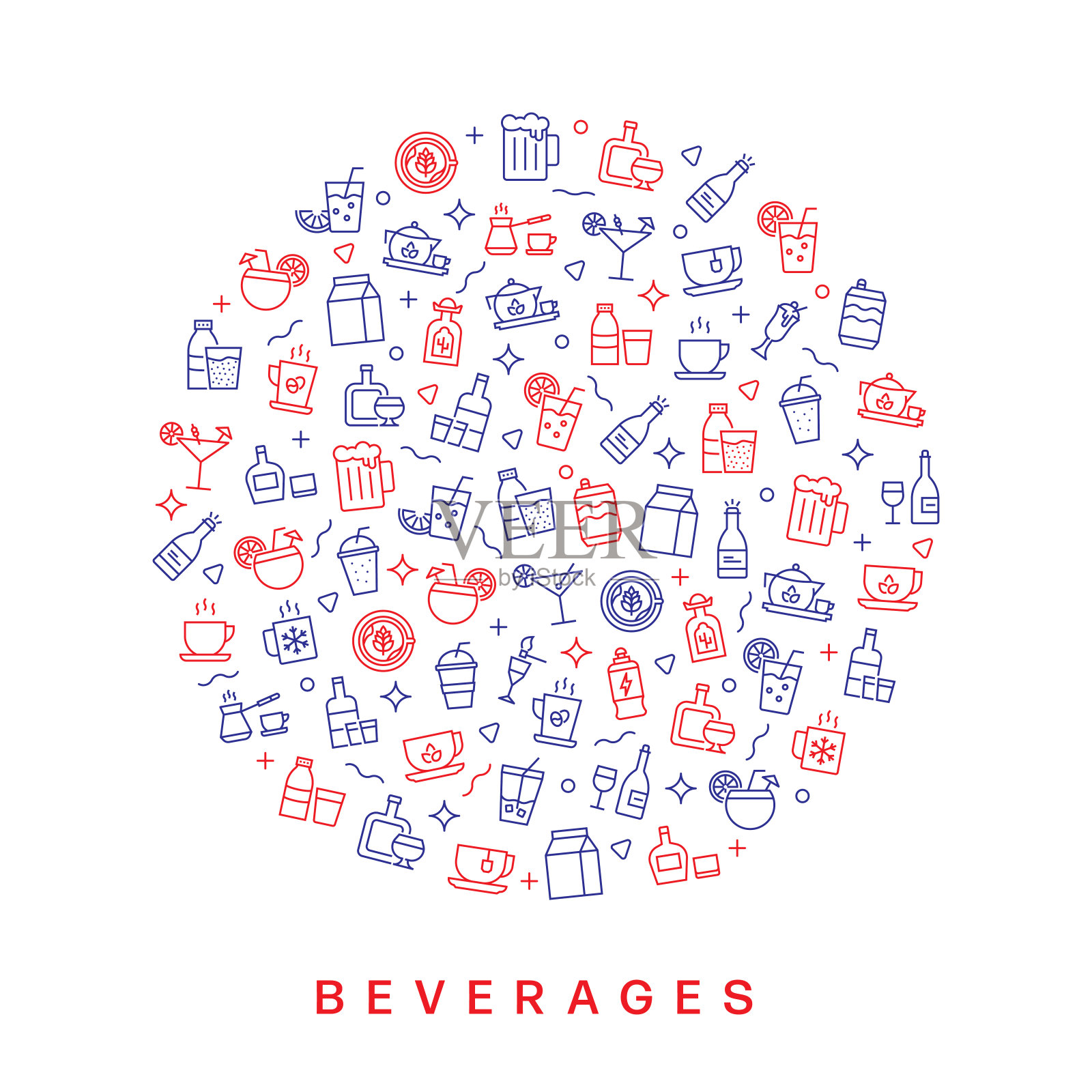 饮料相关图案设计。现代线条风格设计插画图片素材