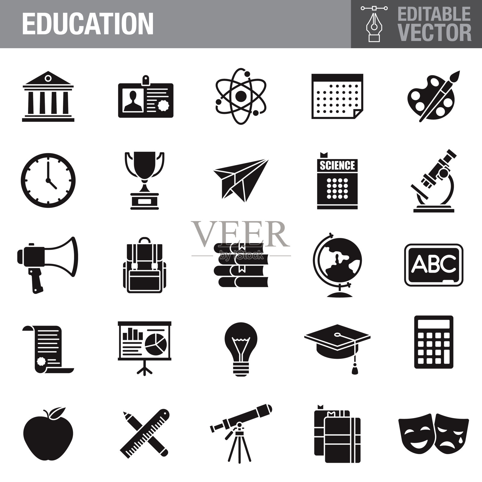 教育黑色字形图标设置插画图片素材