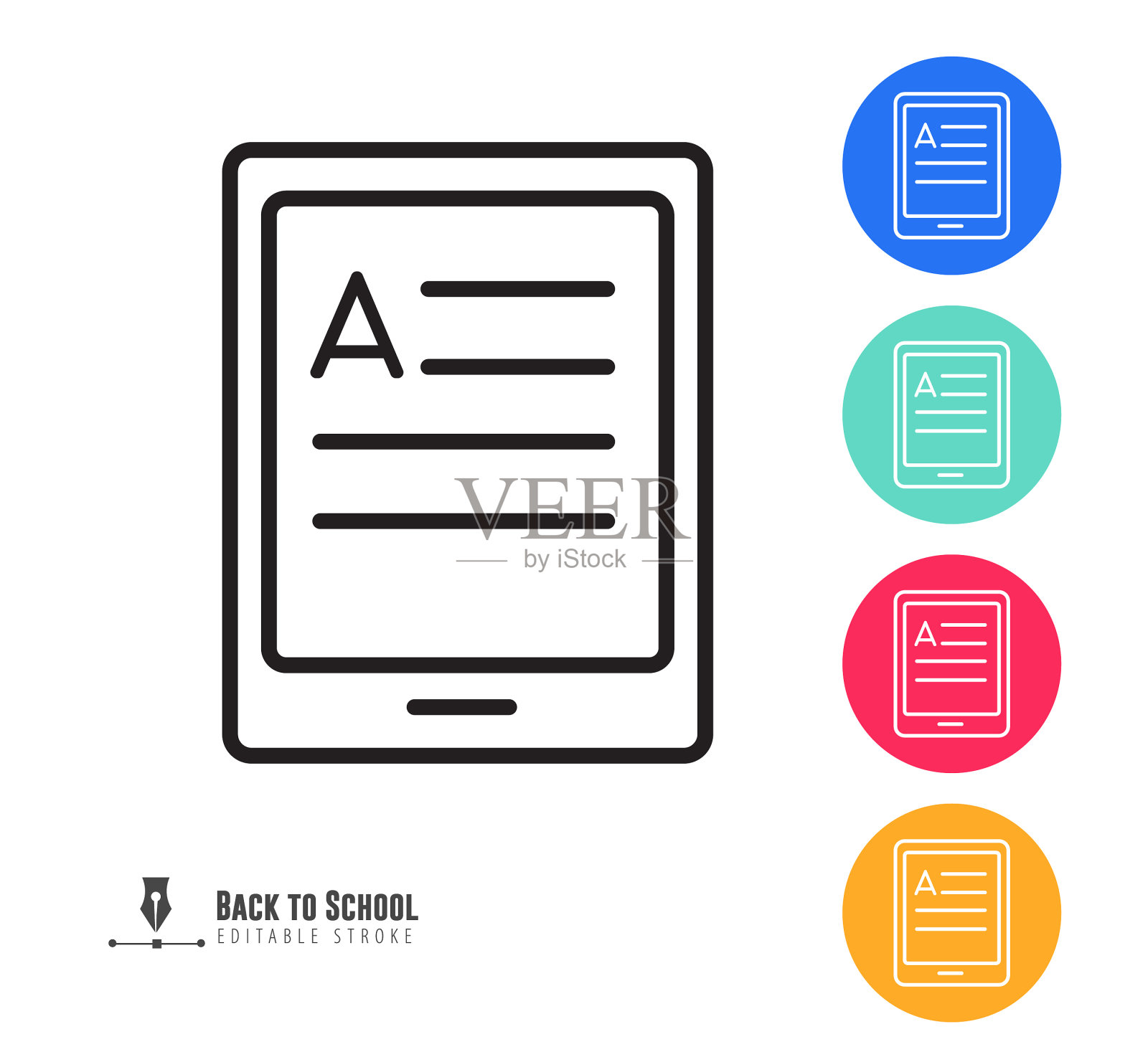 现代电子学习和教育电子阅读器图标概念细线风格-可编辑的笔画插画图片素材