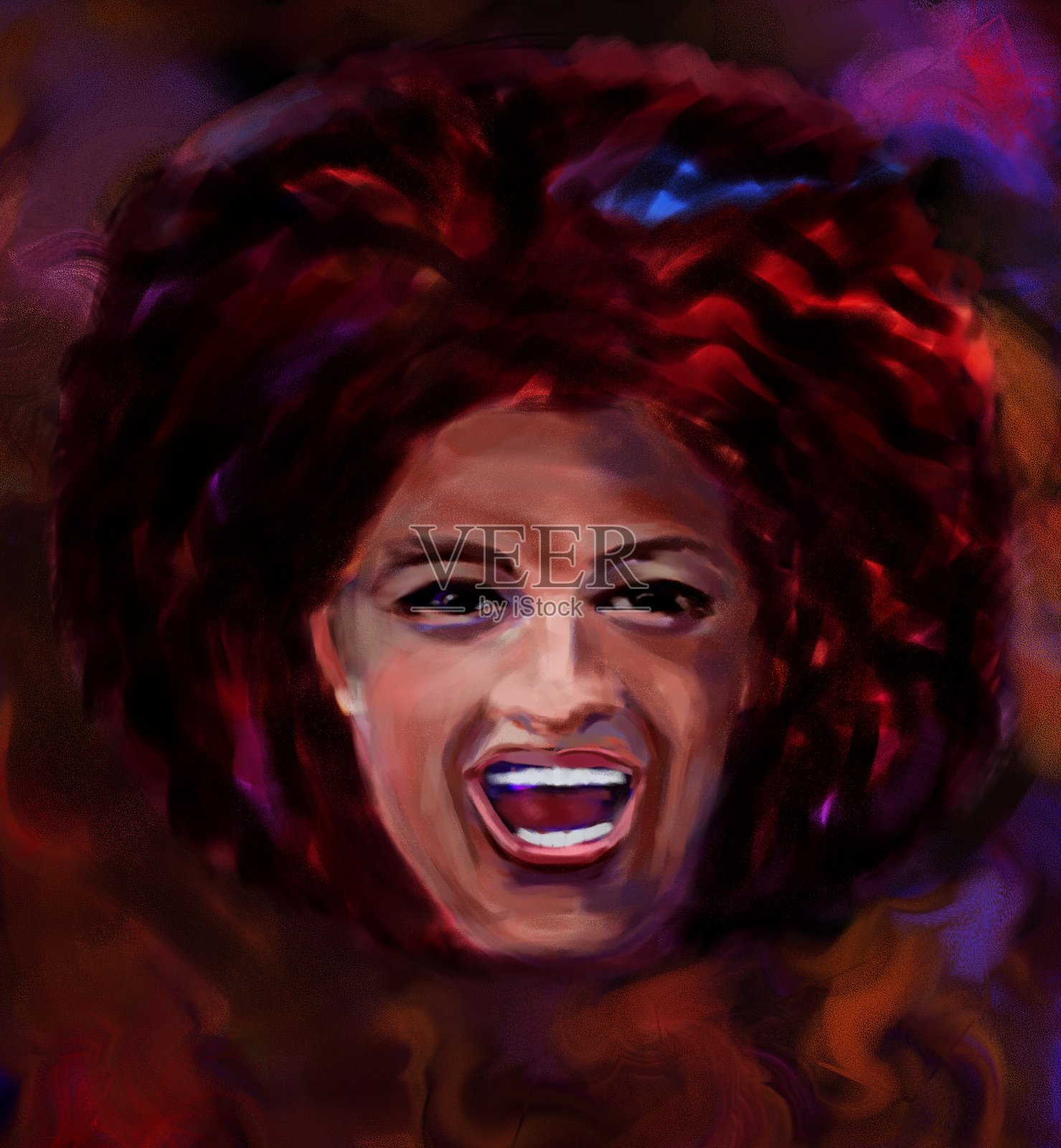 这是一幅印象派风格的深肤色女子的如画肖像插画图片素材