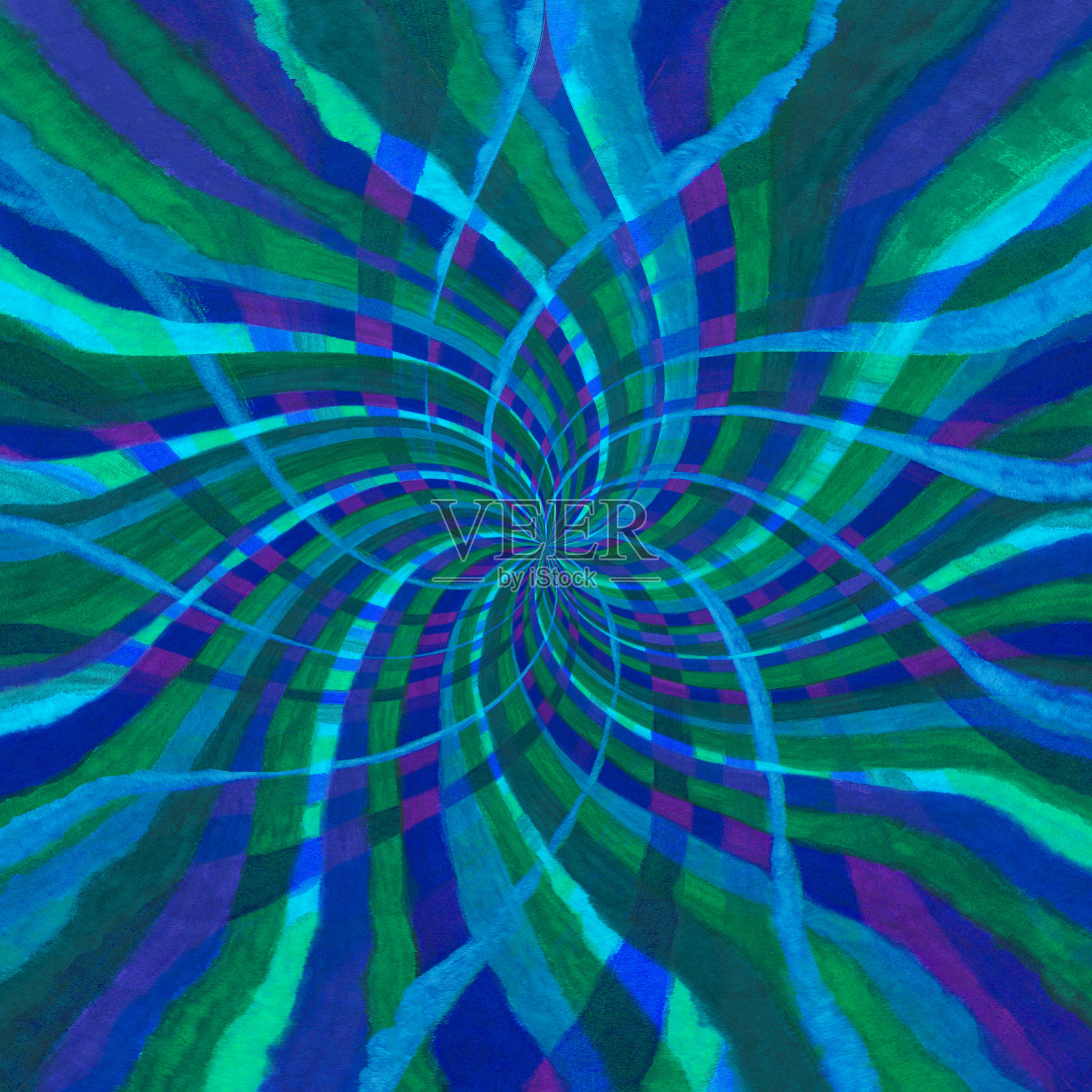 对称的蓝色、绿色和紫色花插画图片素材