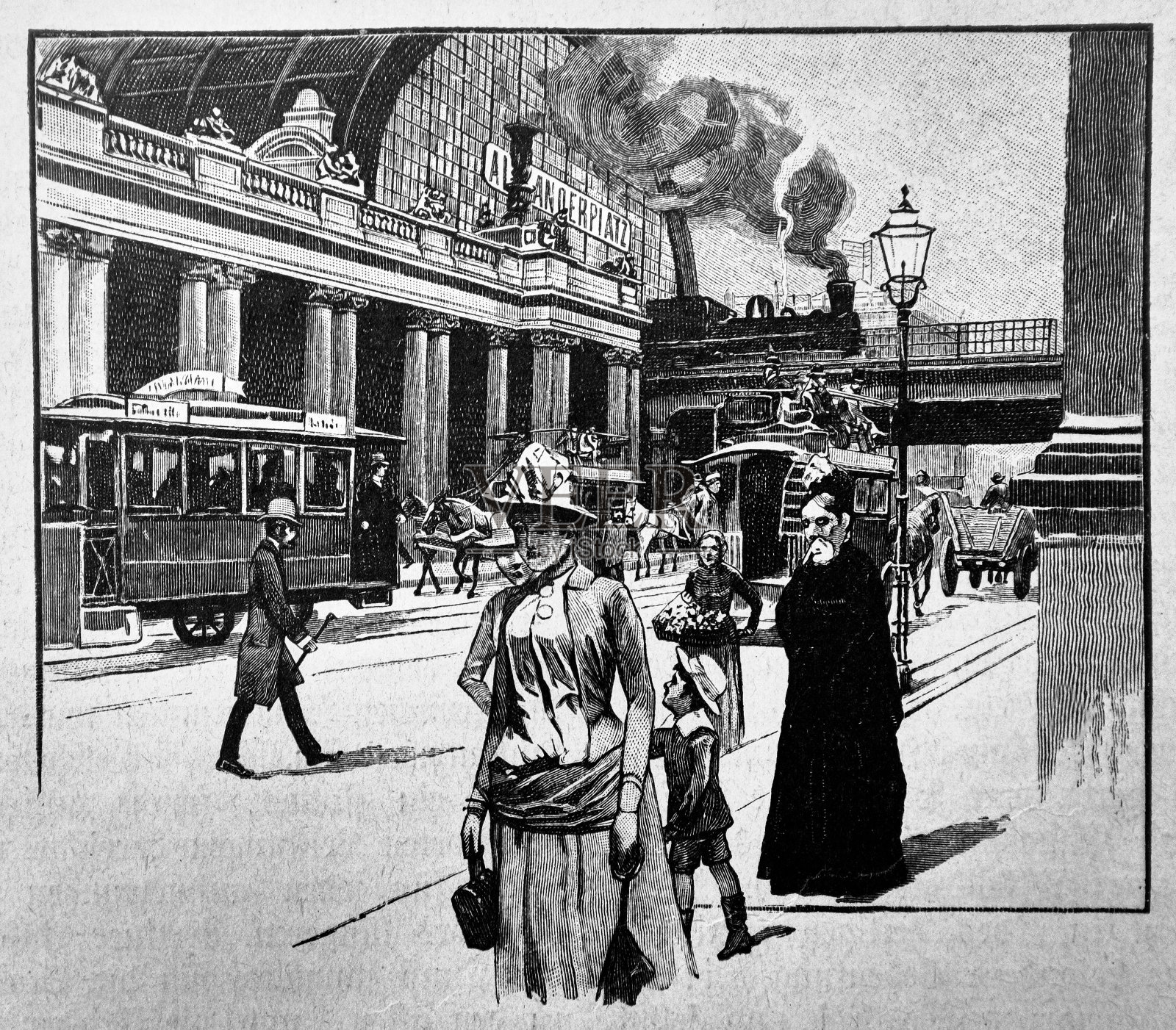 在柏林Aleksanderplatz。维多利亚时代——1888年插画图片素材