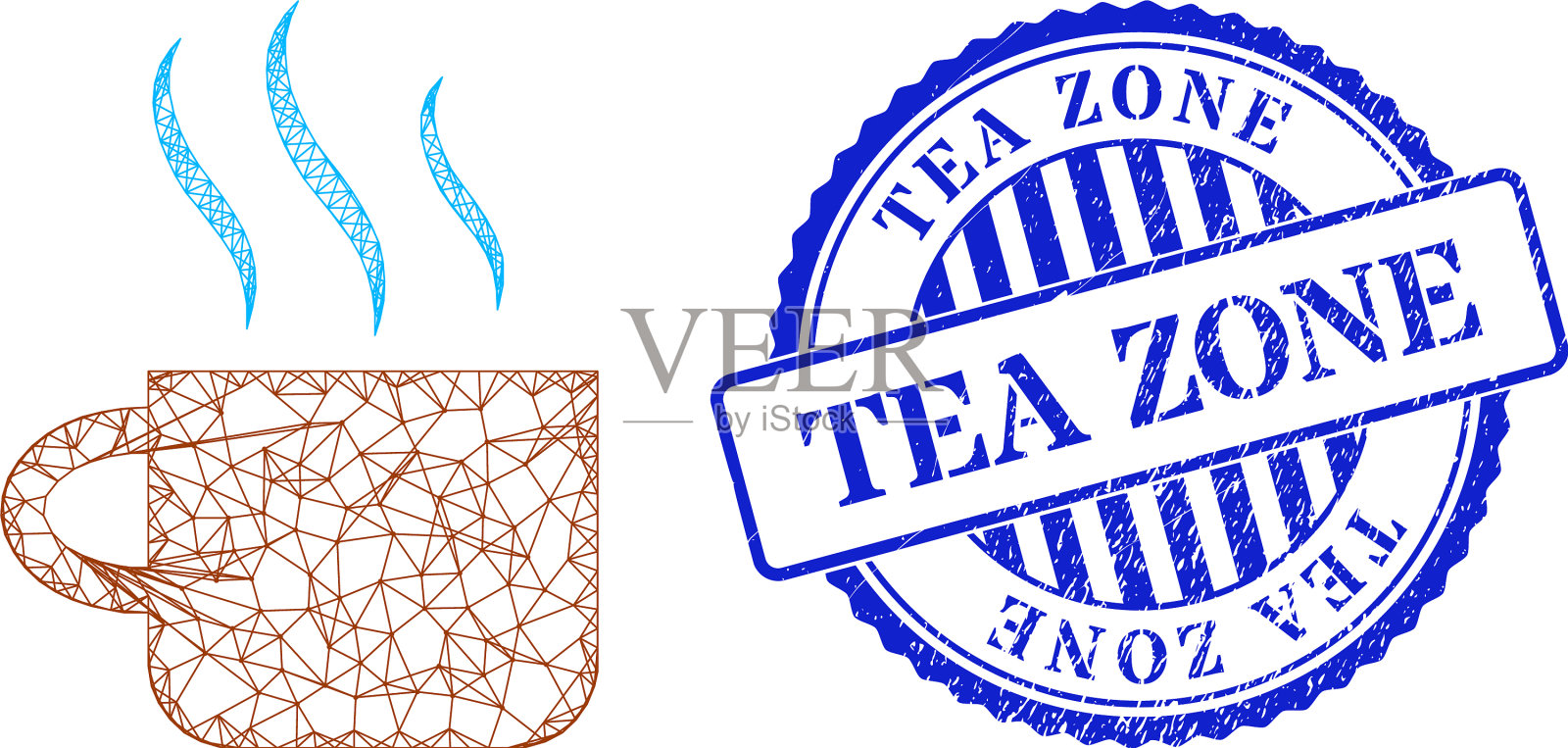 Grunge茶区密封和孵化热茶杯网插画图片素材