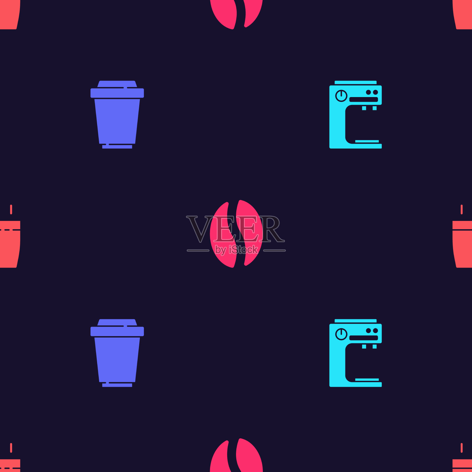 设置咖啡机杯去豆和上图标素材