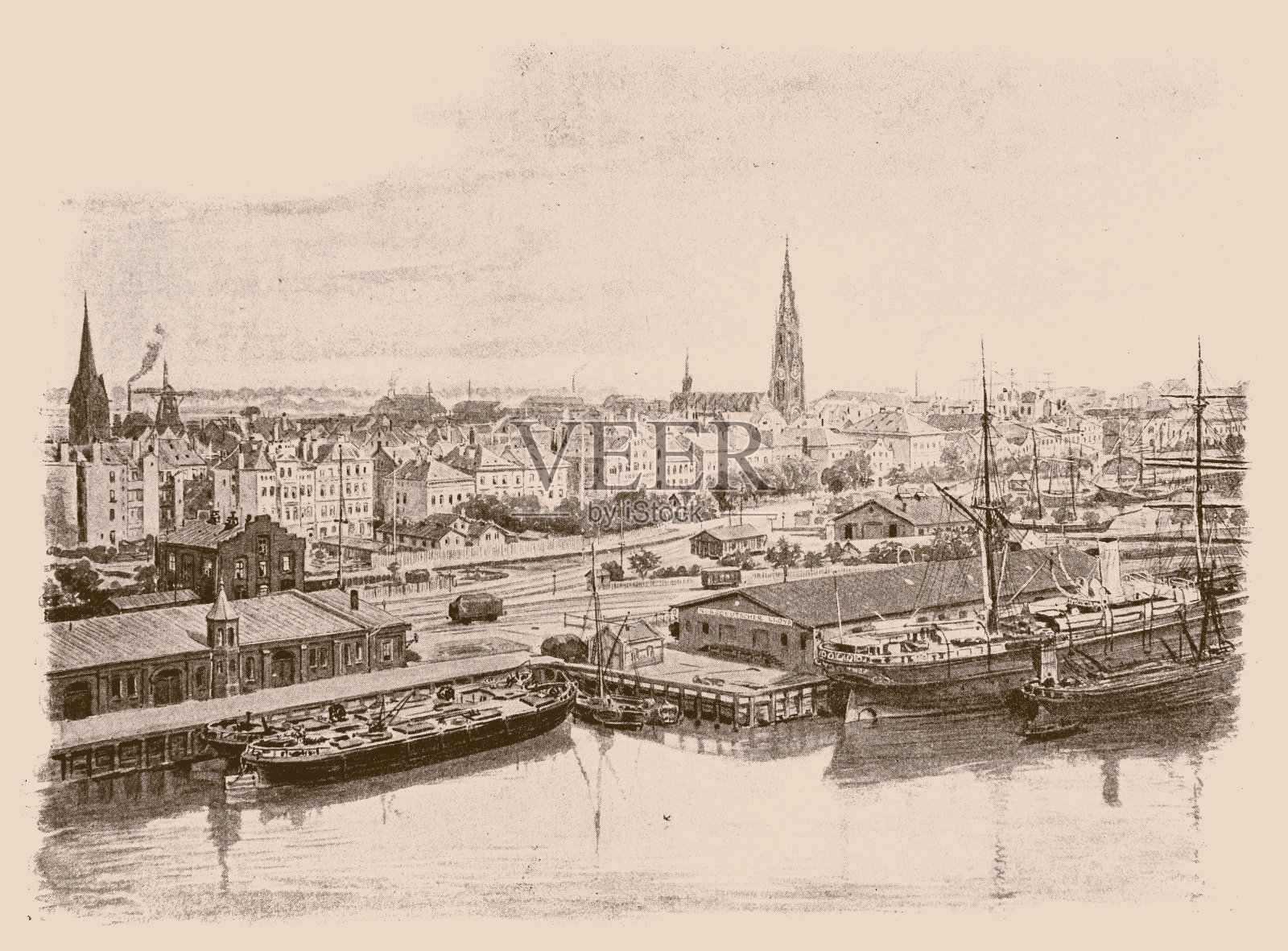 德国不莱梅哈芬的历史观插画图片素材