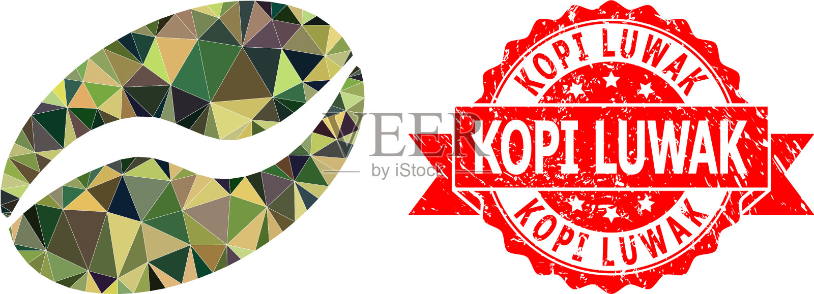 橡胶kopi鲁瓦克海豹和可可豆多边形插画图片素材