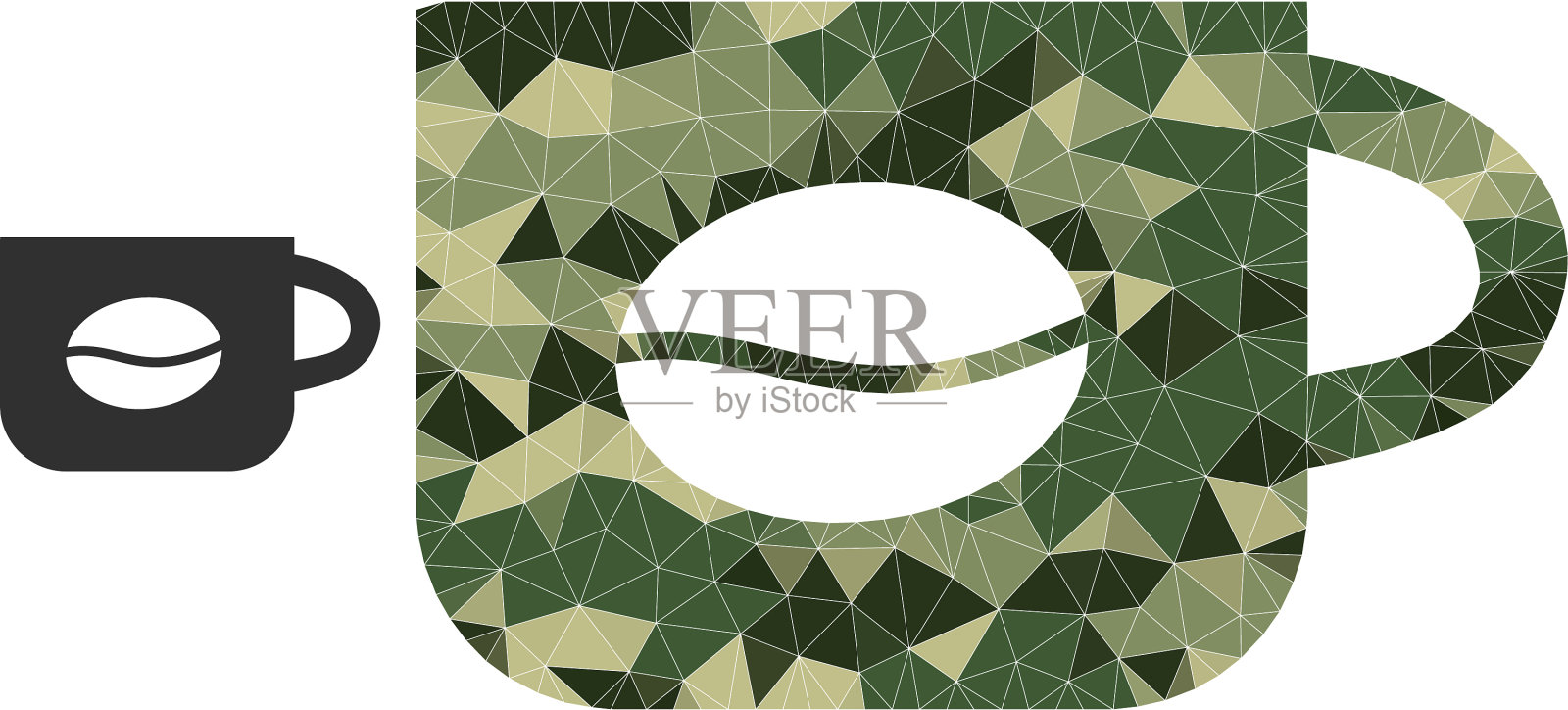 低聚马赛克咖啡杯图标卡其军彩插画图片素材