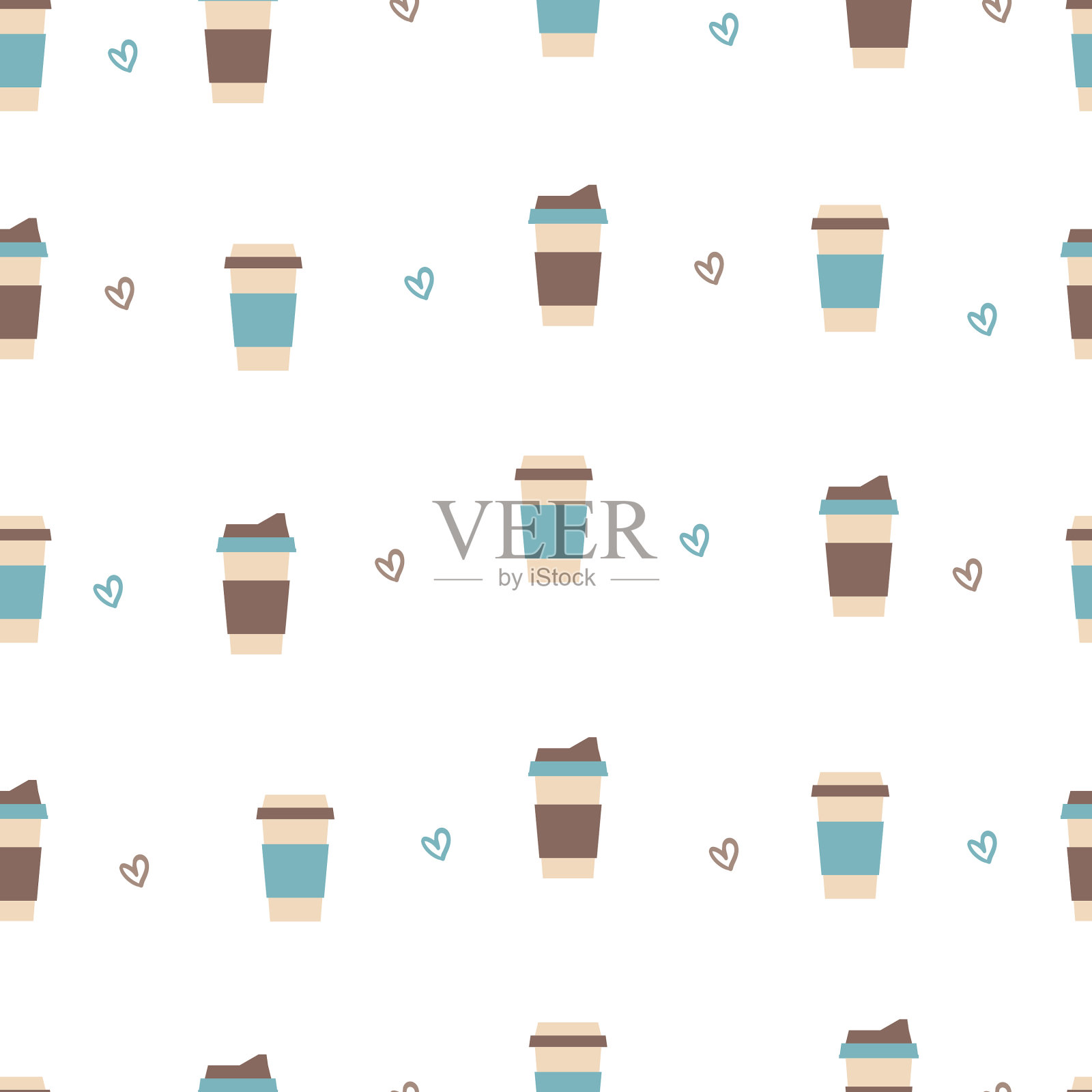 可爱的无缝图案与热咖啡饮料杯插画图片素材