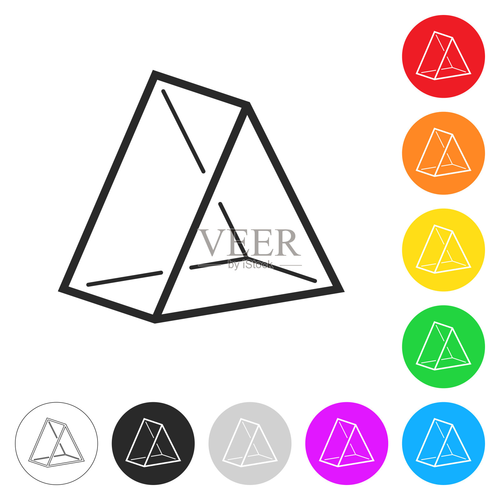 3 d三角形。按钮上不同颜色的平面图标插画图片素材