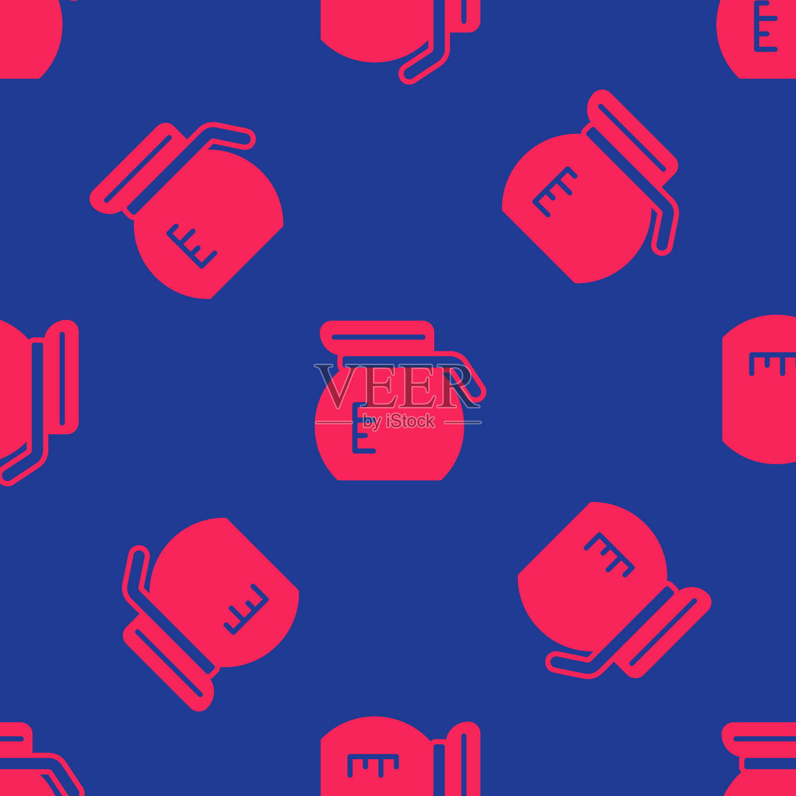 红色咖啡壶图标孤立无缝图案上插画图片素材