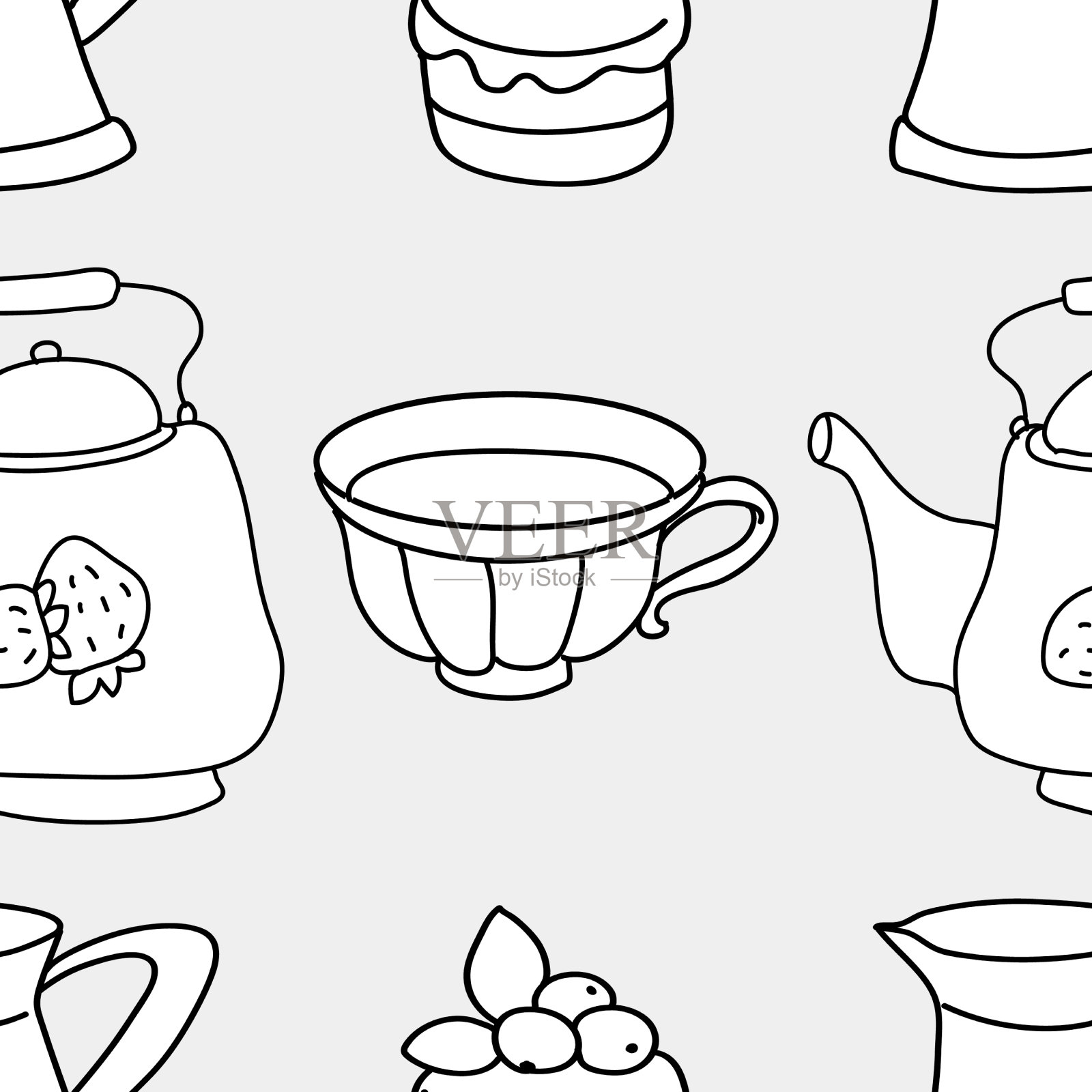 无缝黑白图案饮茶插画图片素材