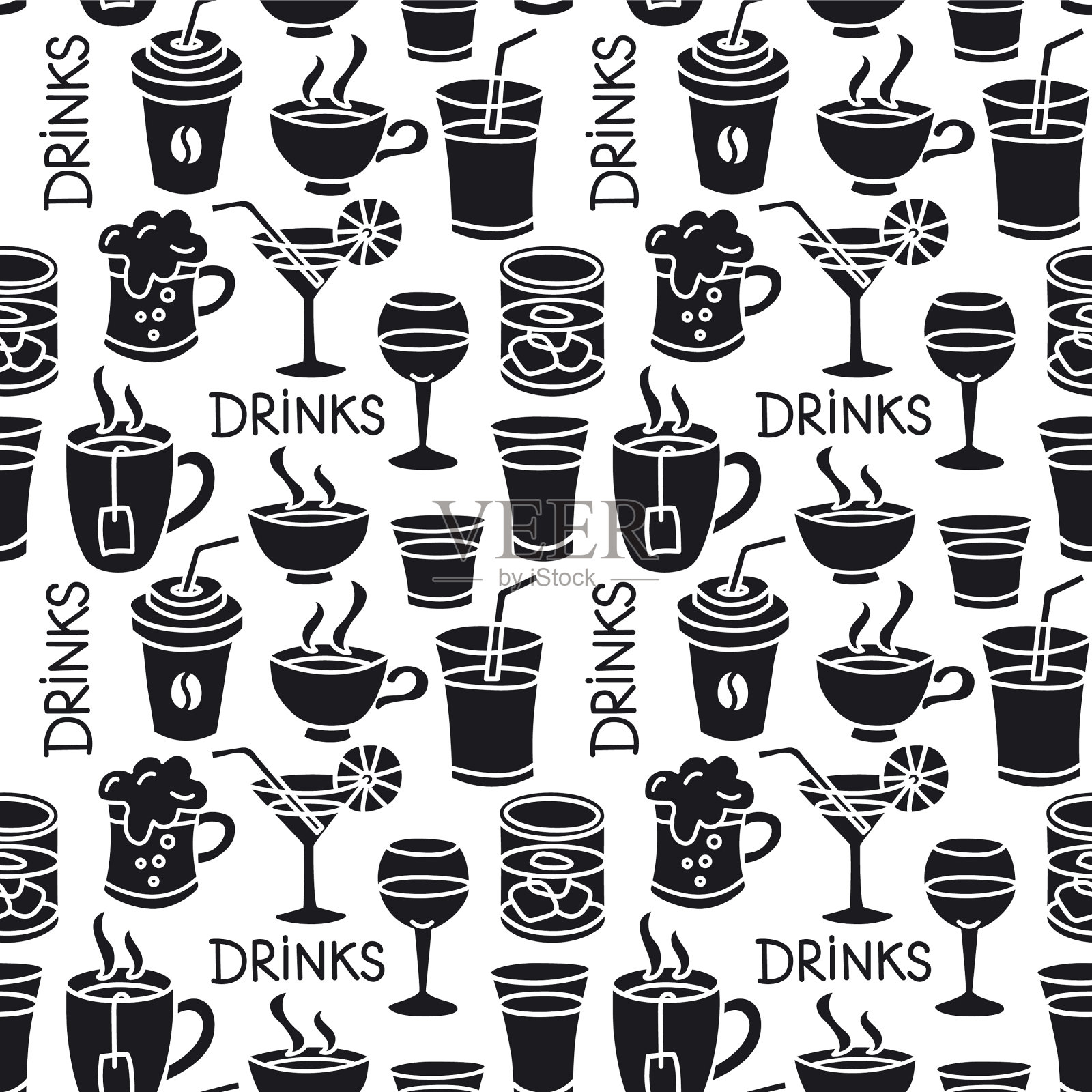 饮料无缝模式插画图片素材