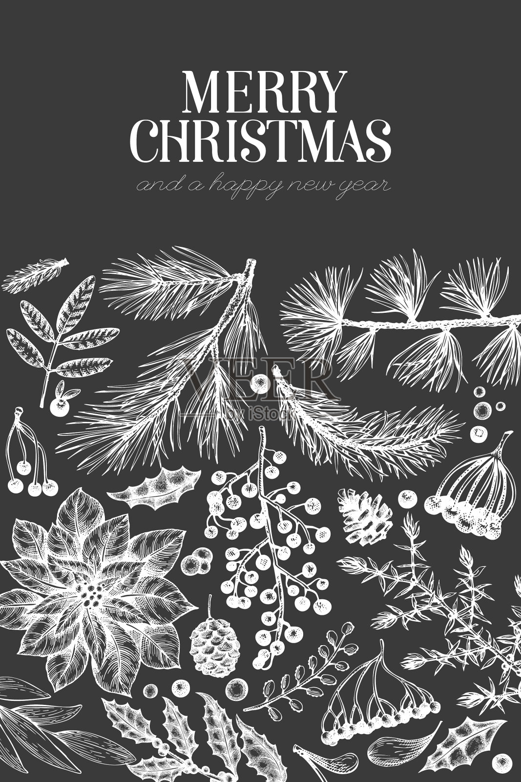 圣诞手绘贺卡模板插画图片素材