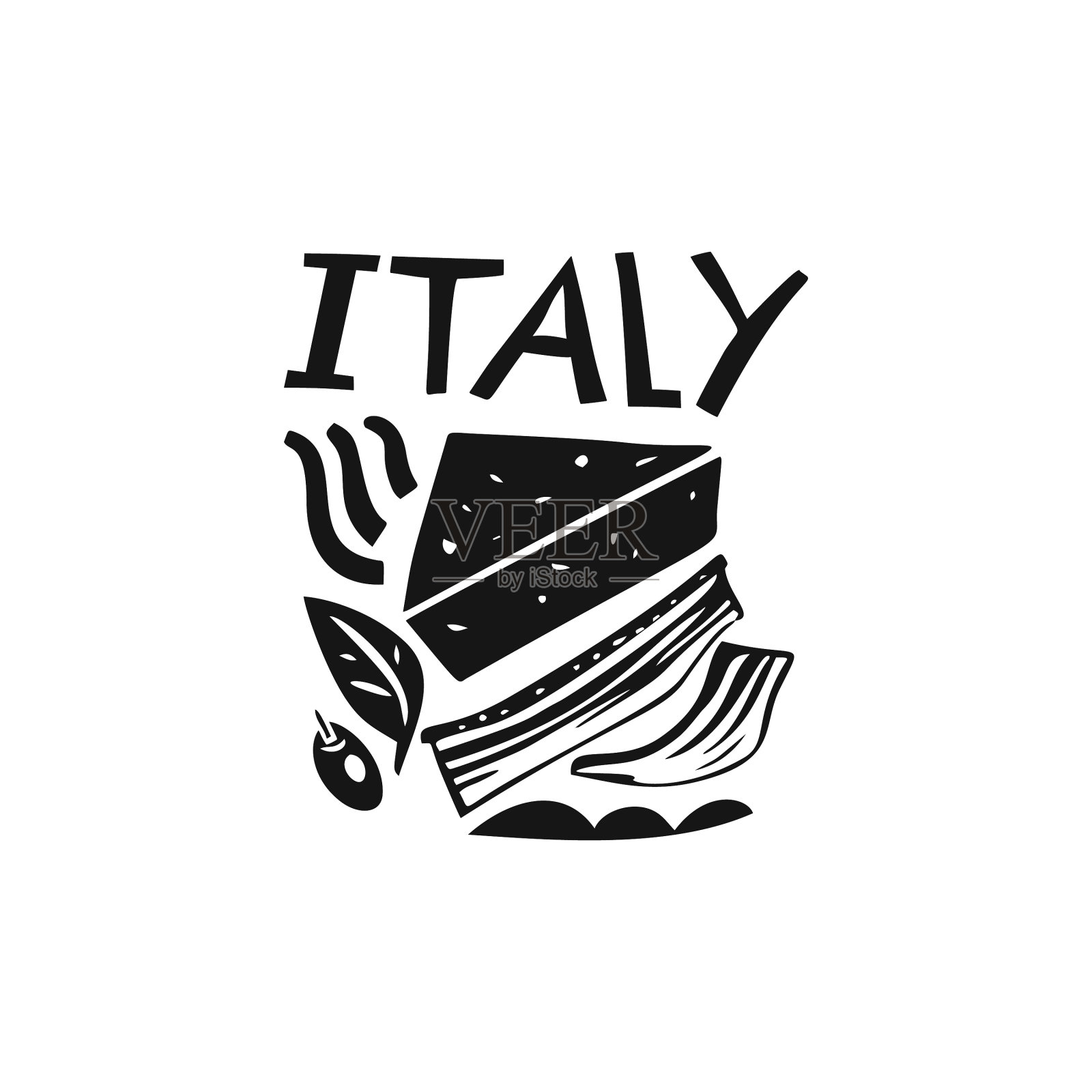 手绘意大利标签旅行的意大利食品插画图片素材