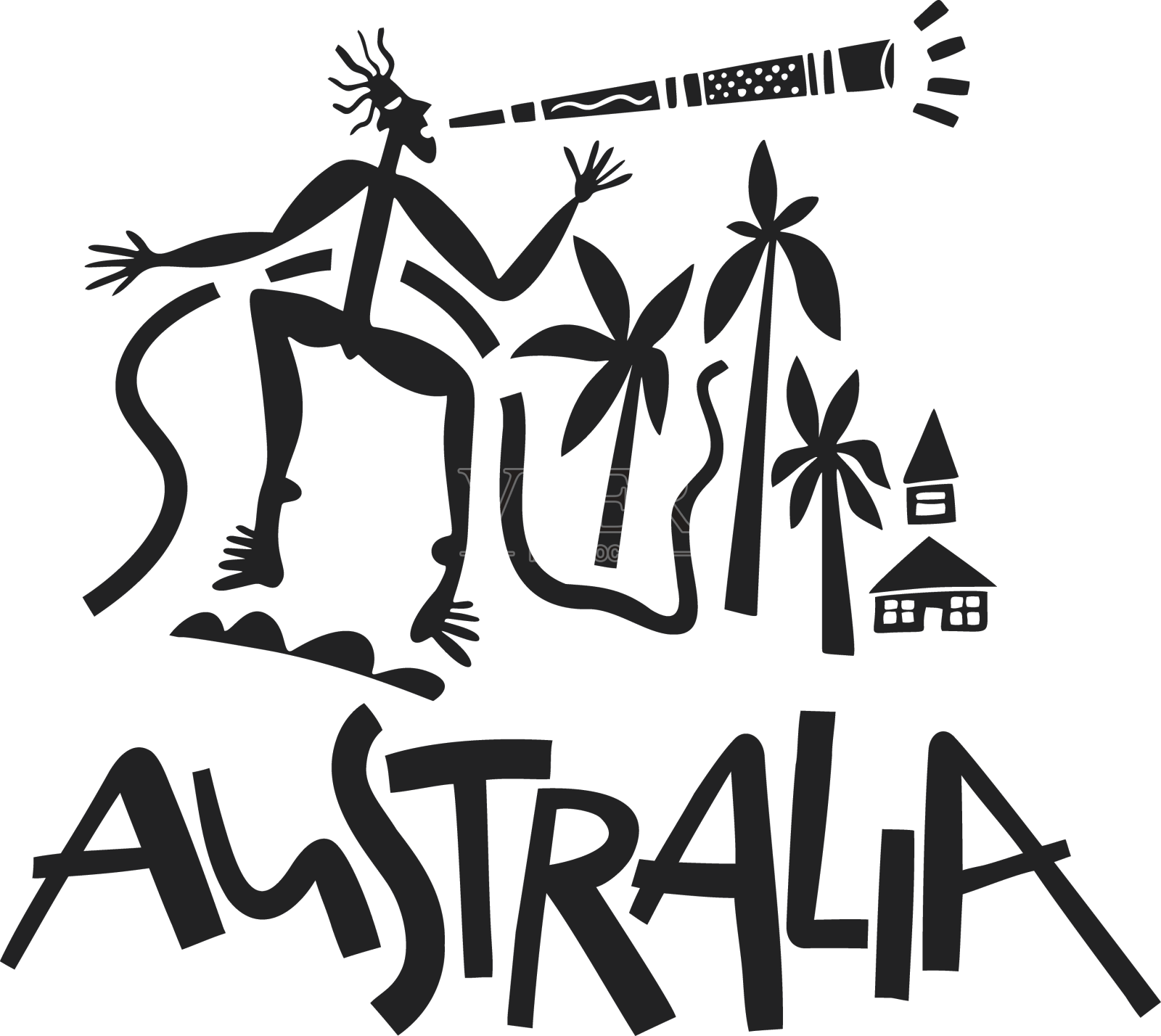 手绘澳大利亚旅游的风格化地图设计元素图片
