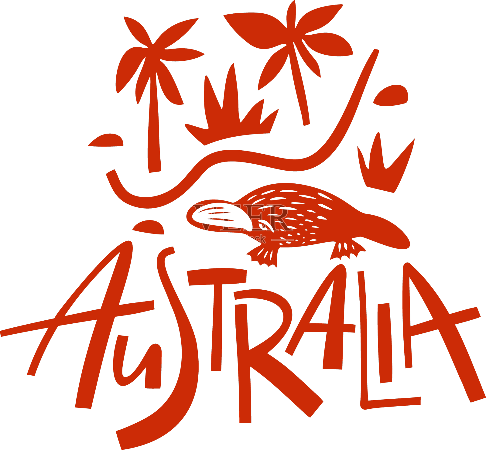 手绘澳大利亚旅游的风格化地图设计元素图片