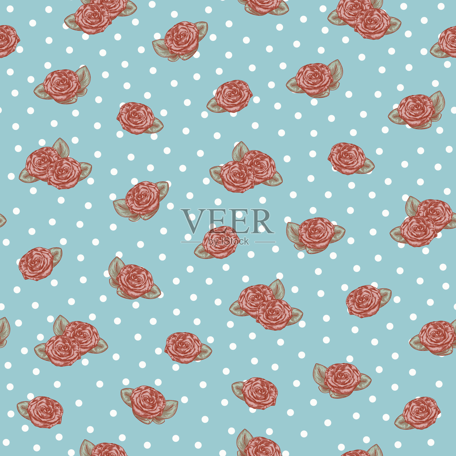 别墅核心宝贝玫瑰圆点无缝图案插画图片素材