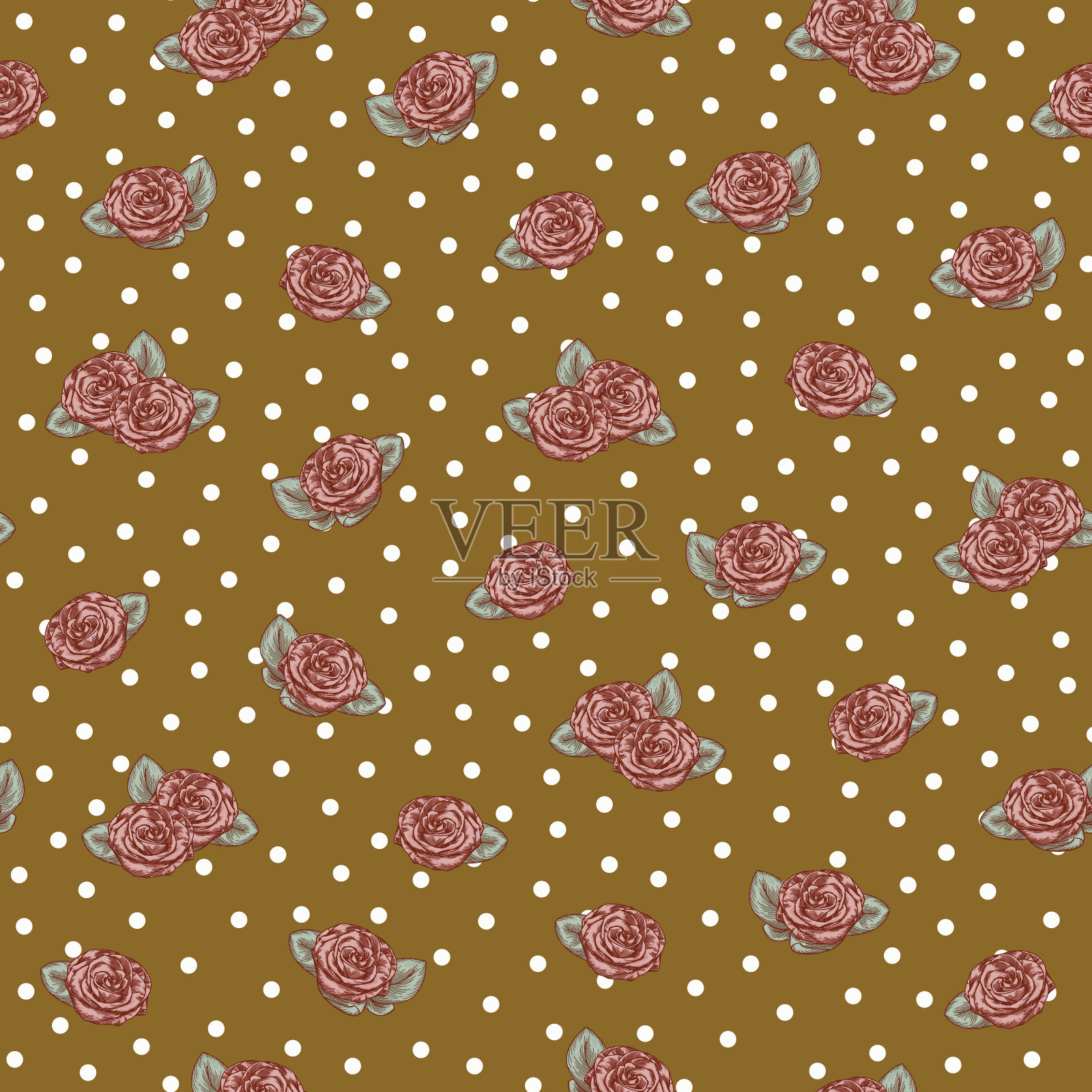 别墅核心婴儿玫瑰圆点无缝模式插画图片素材