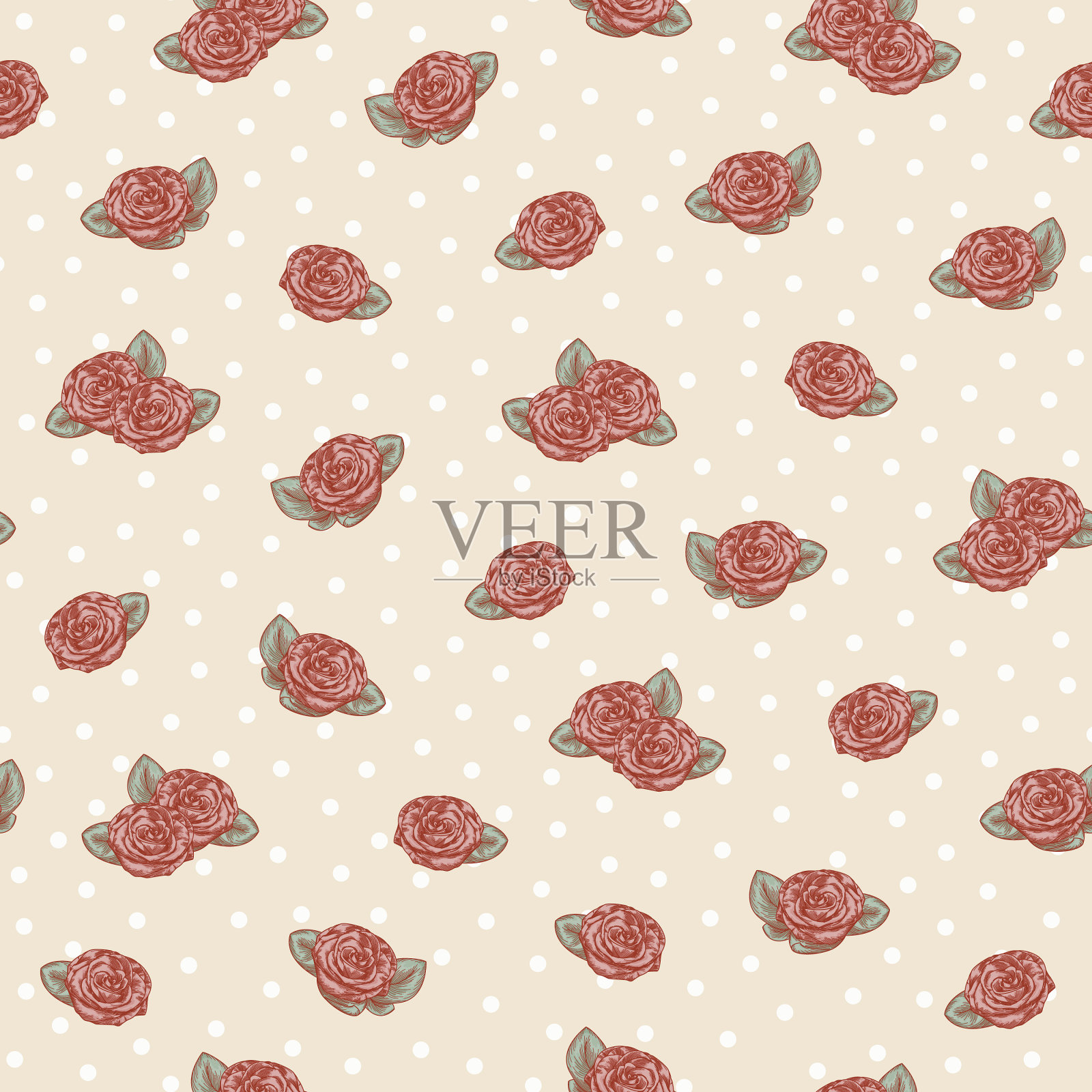 别墅核心宝贝玫瑰圆点无缝图案插画图片素材