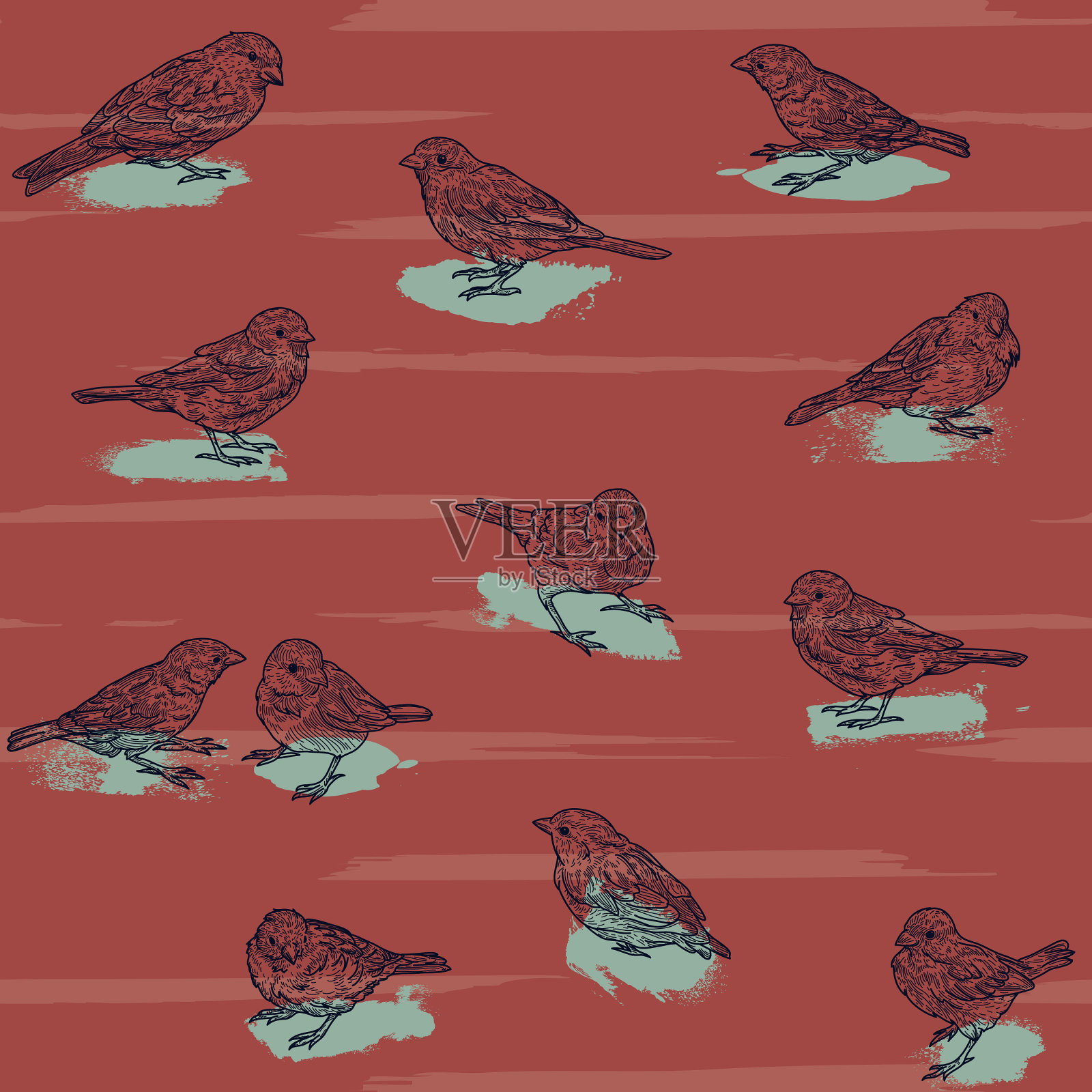 无缝散麻雀鸟图案插画图片素材