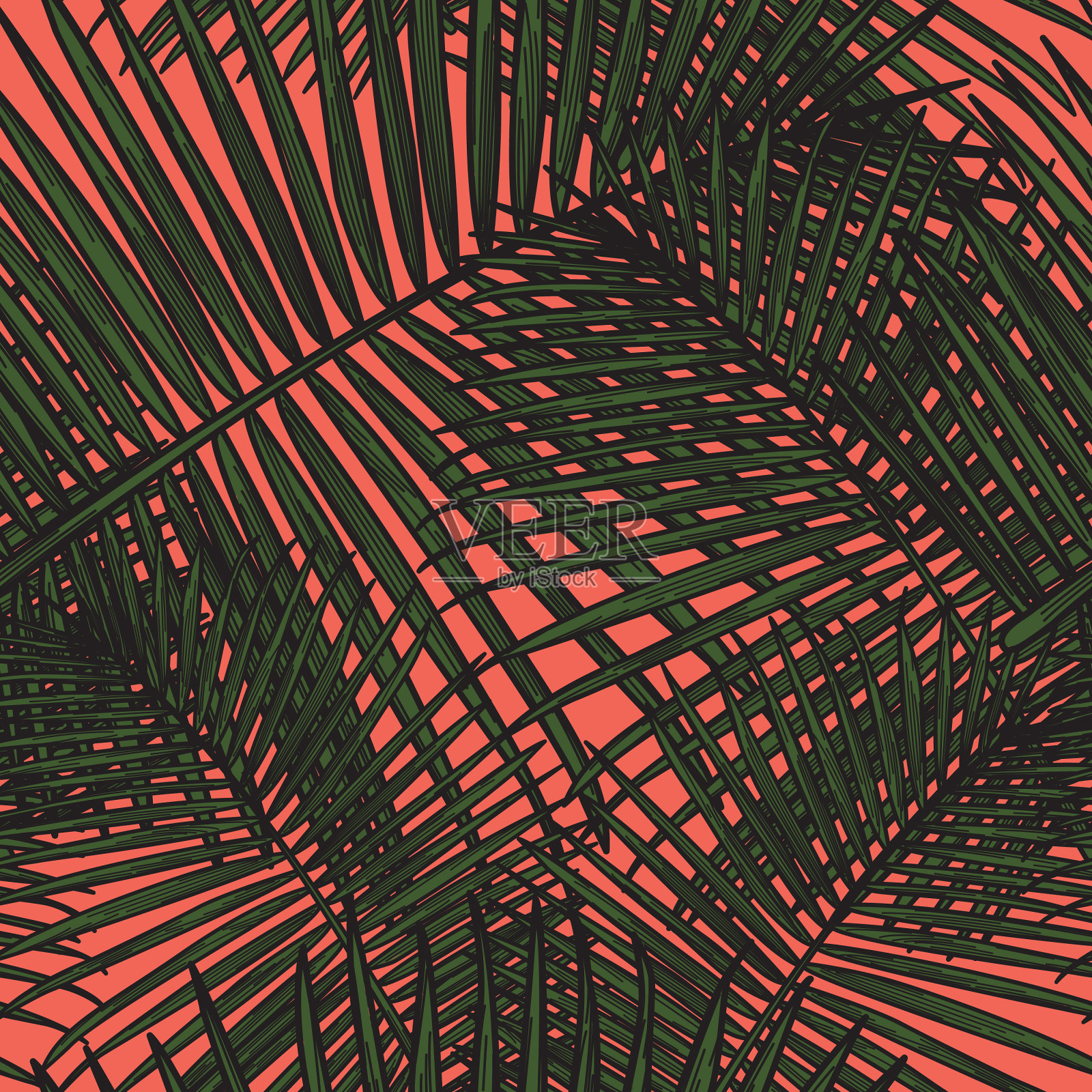 无缝热带棕榈叶图案插画图片素材