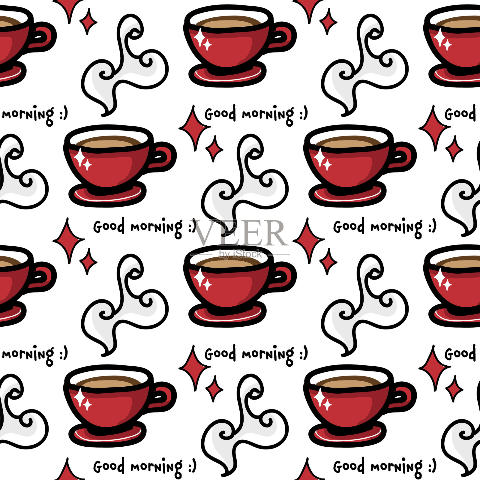 红咖啡杯和早安短信无缝衔接插画图片素材
