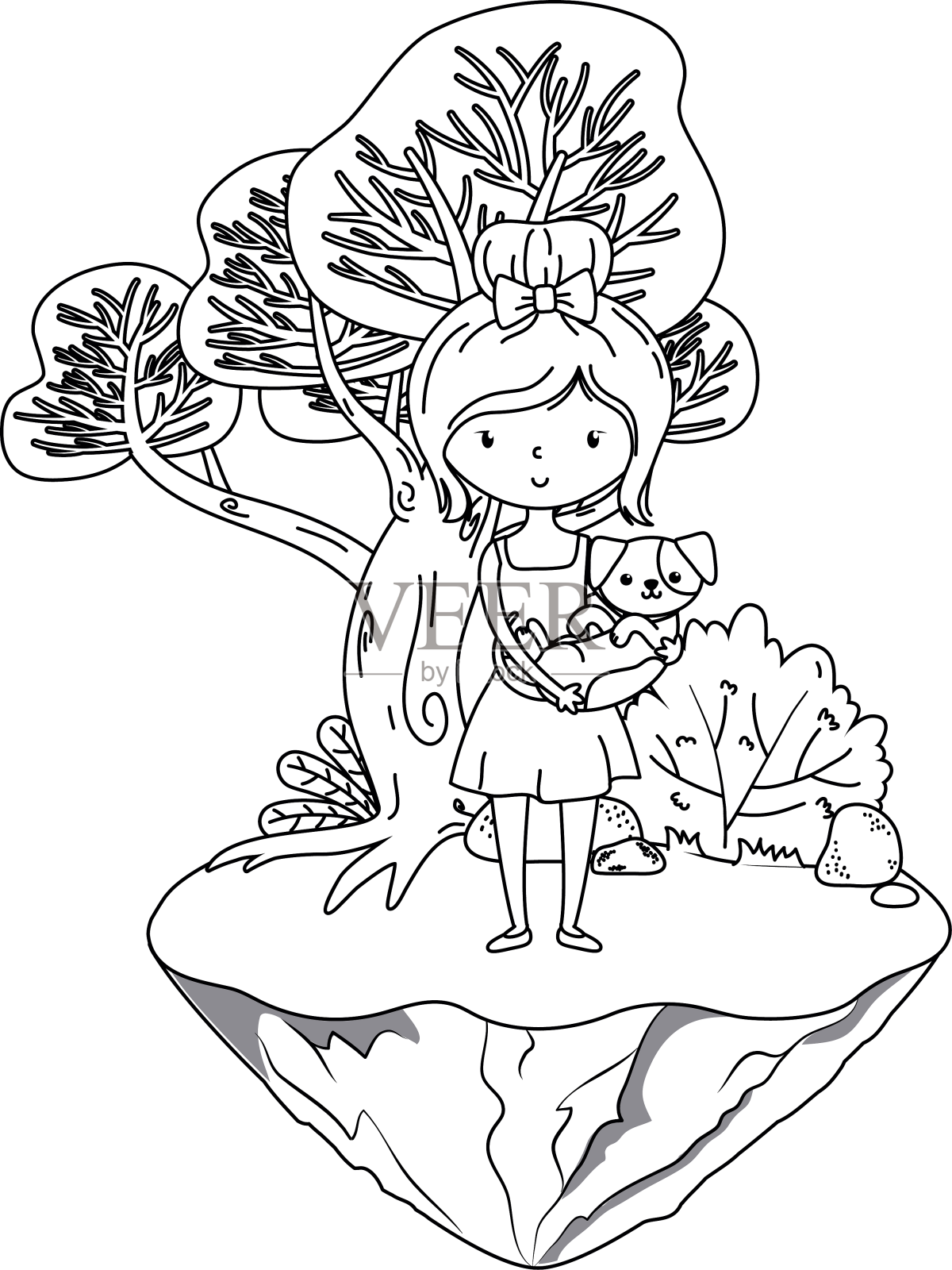 女孩与狗卡通设计设计元素图片