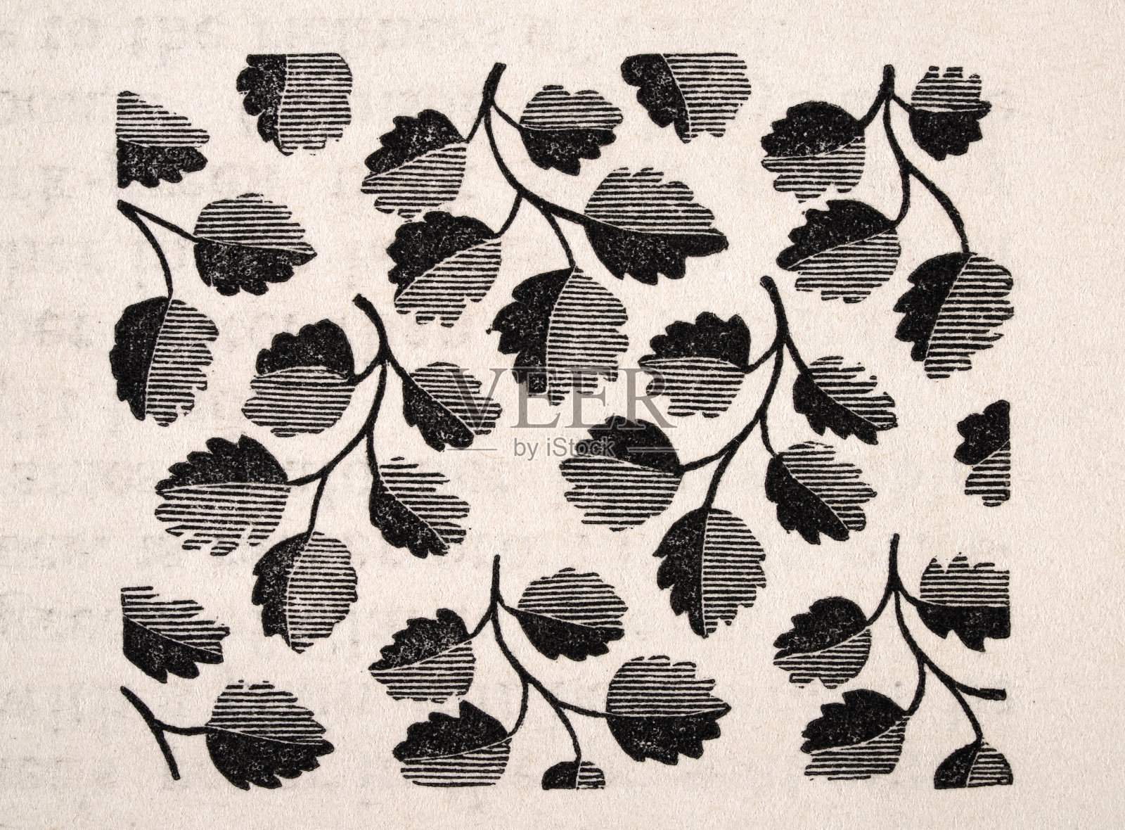 枝叶重复图案，维多利亚时代装饰艺术，19世纪，19世纪插画图片素材