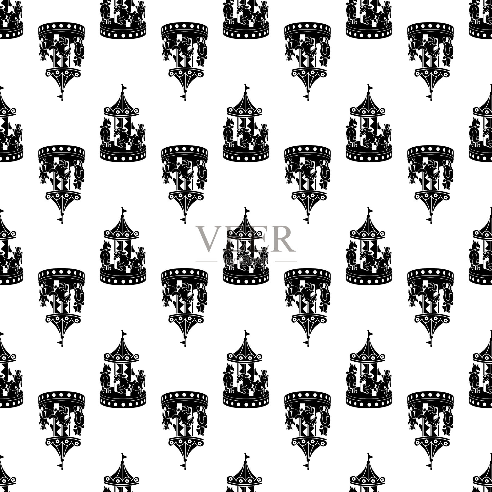 马旋转木马模式无缝插画图片素材